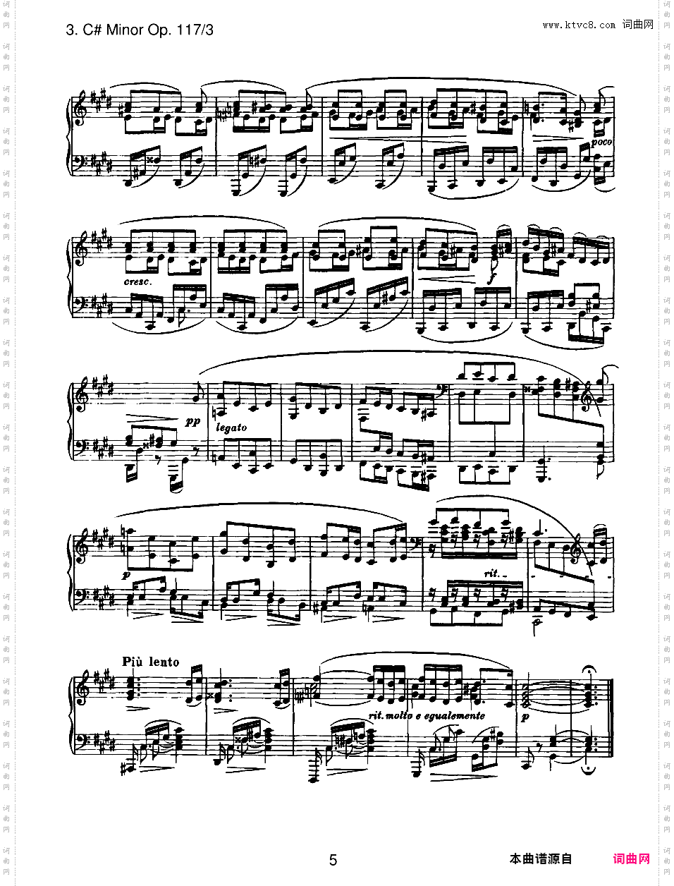 3首间奏曲 3 Intermezzi Op·117Brahms op117n3 Intermezzo in c#