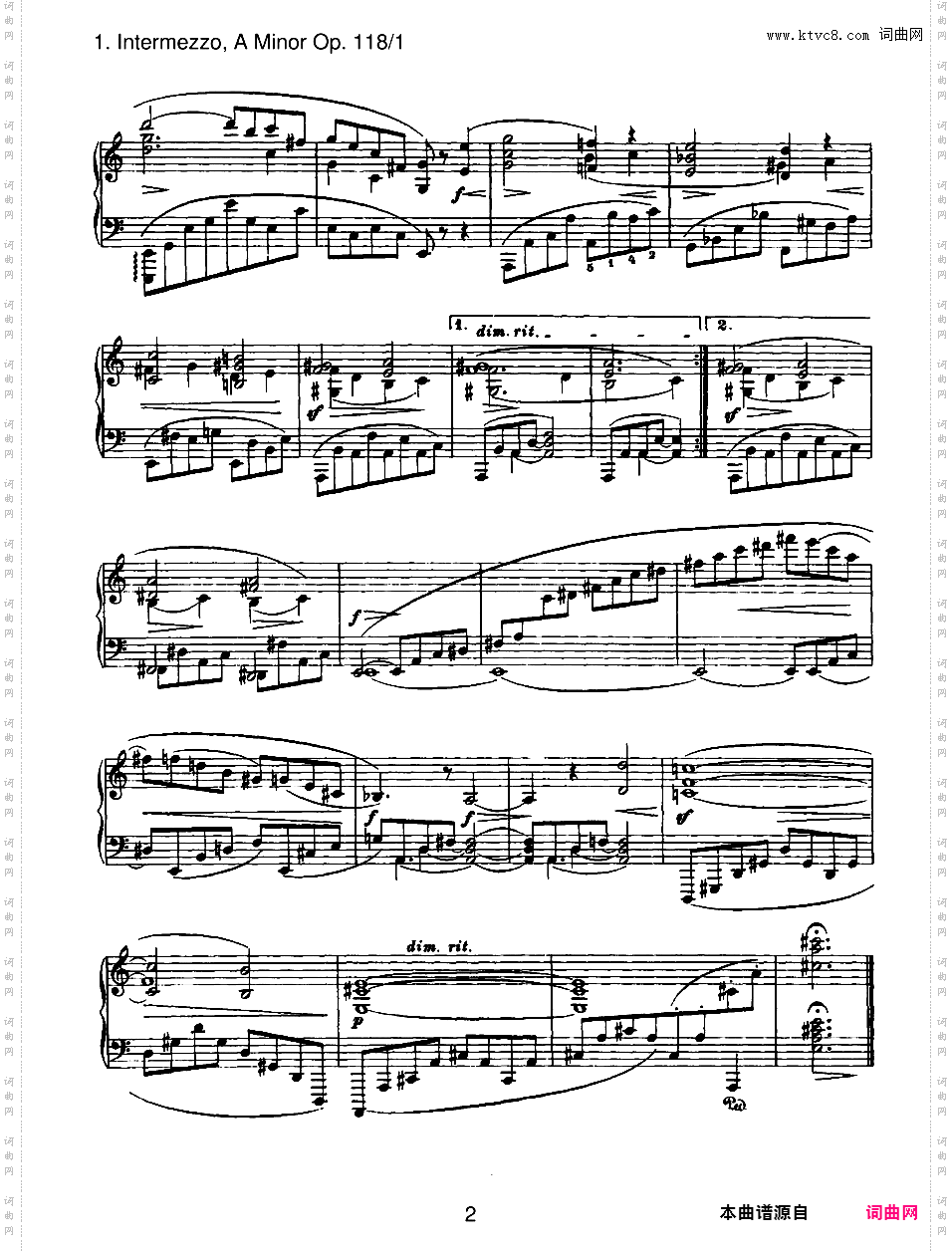 6首钢琴曲 6 Piano Pieces Op·118Brahms op118n1 Intermezzo in a