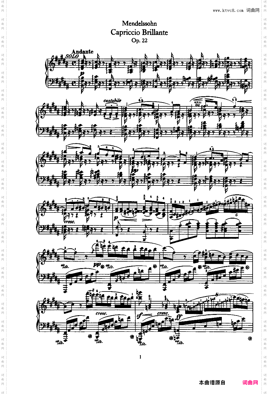B大调华丽随想曲 Capriccio Brillante in B Major Op·22 - 为钢琴与乐队而作