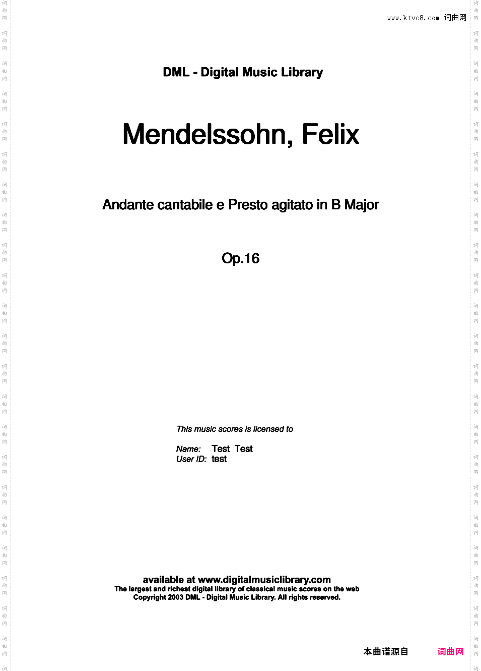 3首幻想随想曲 3 Fantasies or Caprices Op·16Mendelssohn op016 Andante e Presto in B