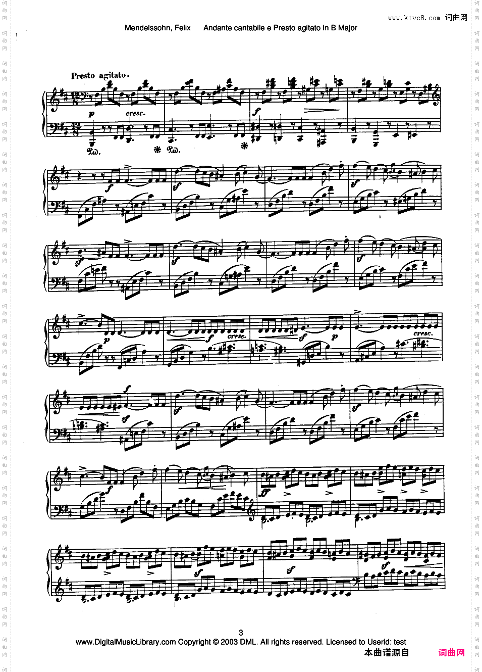 3首幻想随想曲 3 Fantasies or Caprices Op·16Mendelssohn op016 Andante e Presto in B