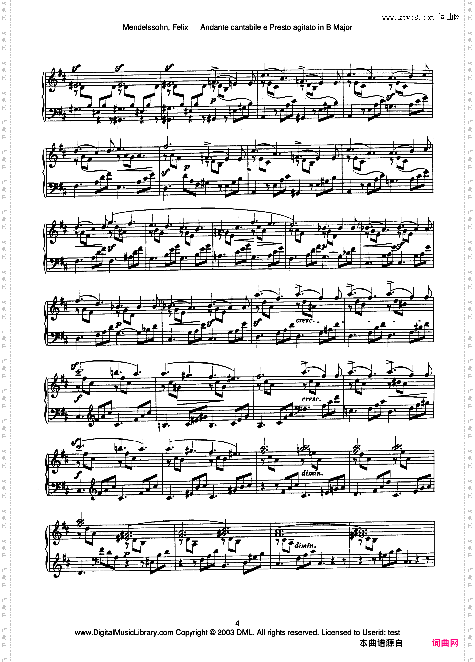 3首幻想随想曲 3 Fantasies or Caprices Op·16Mendelssohn op016 Andante e Presto in B