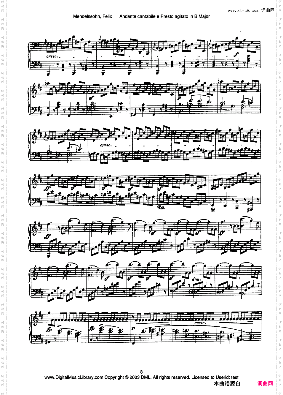 3首幻想随想曲 3 Fantasies or Caprices Op·16Mendelssohn op016 Andante e Presto in B