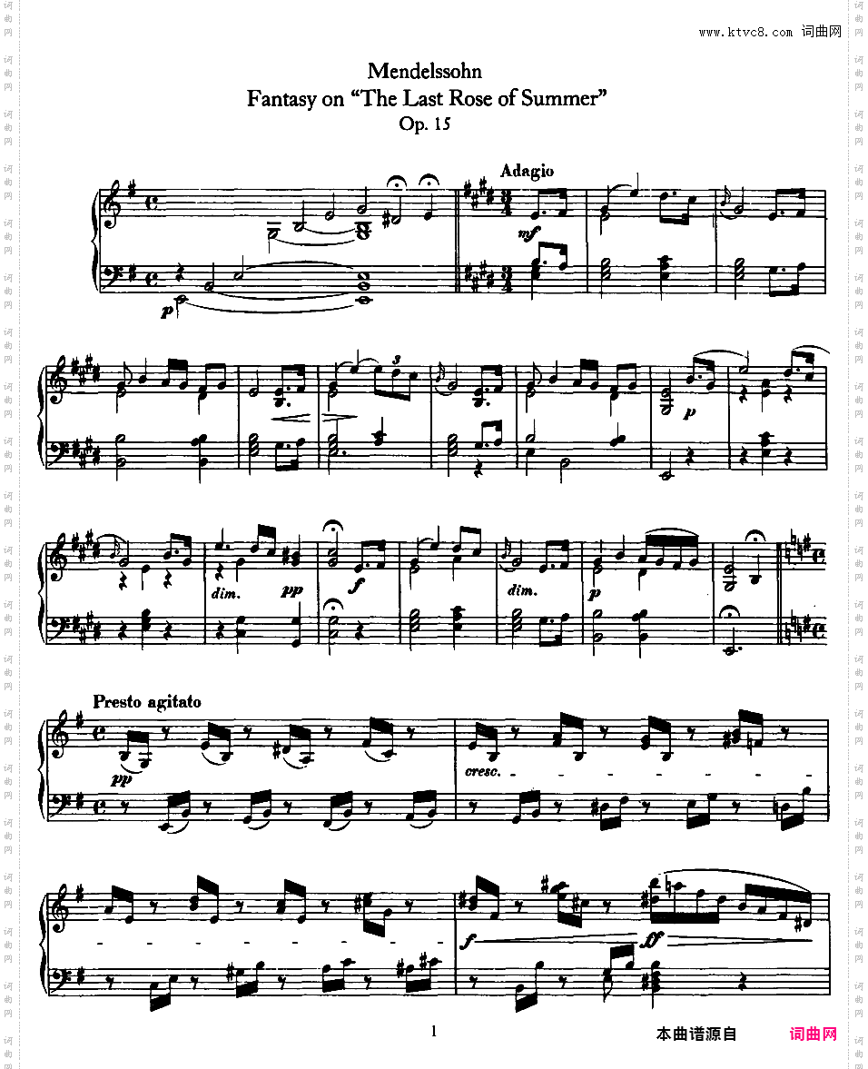 “夏日最后的玫瑰”主题幻想曲 Op·15