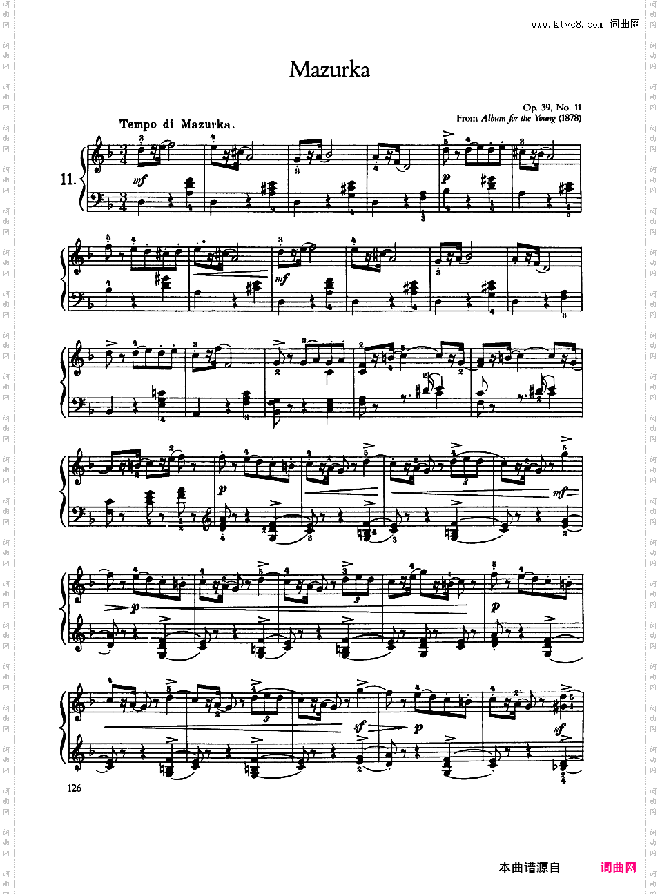 儿童钢琴曲集 Album for the Young Op·39Tchaikovsky op39 Album for the Young版本二