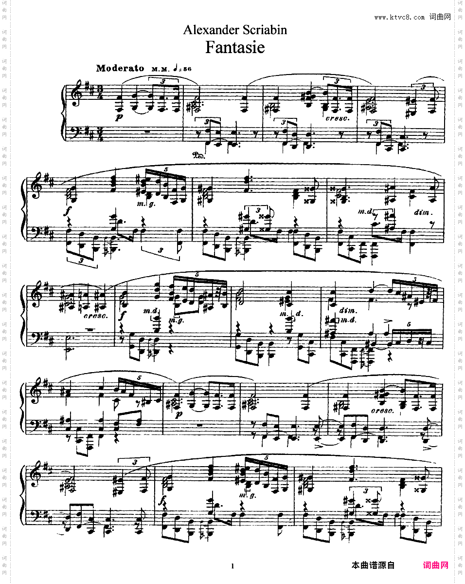 b小调幻想曲 Fantaisie in b Minor Op·28Scriabin op28 1900 Fantasie 版本一