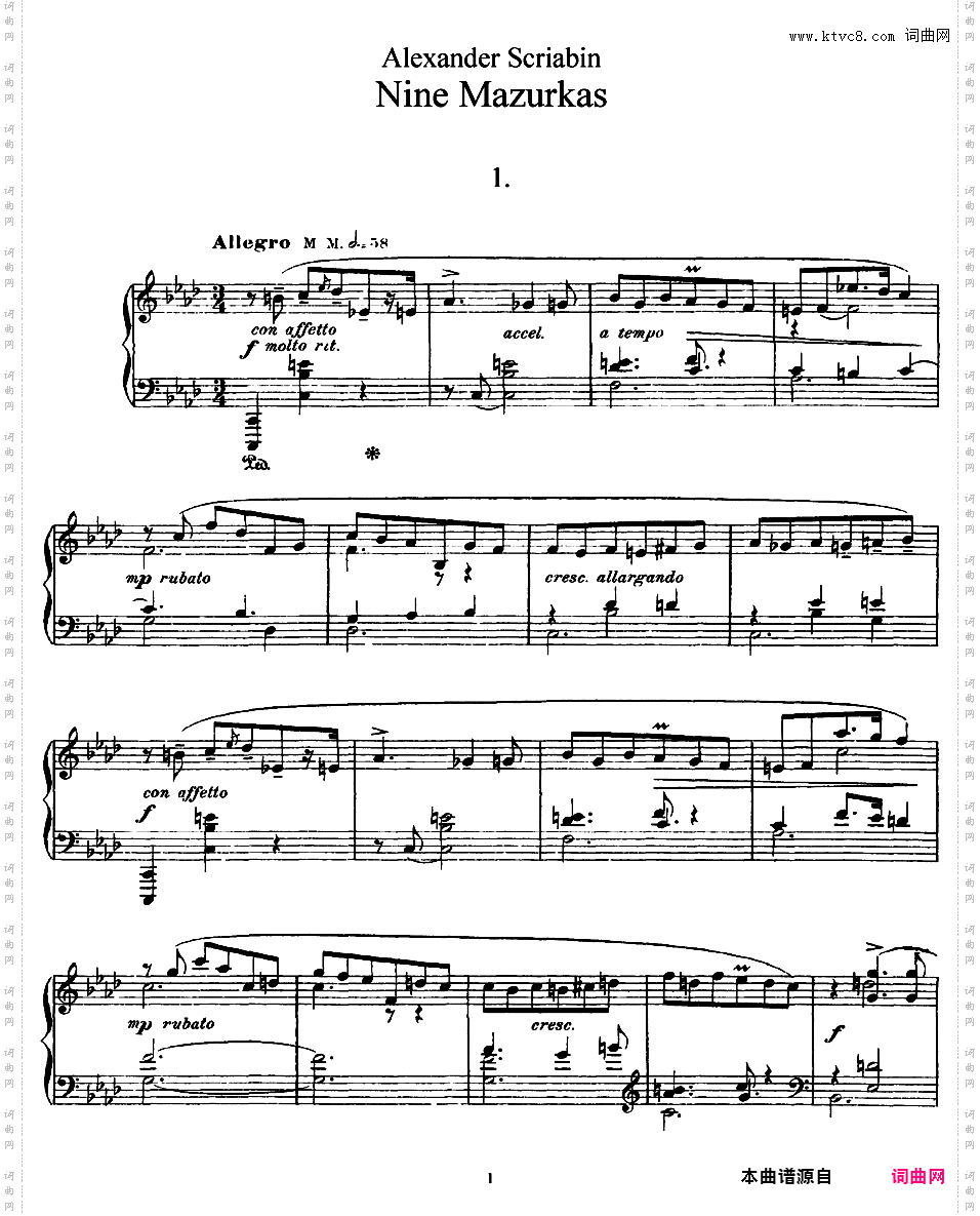 9首玛祖卡舞曲 Nine Mazurkas Op·25Scriabin op25 Nine Mazurkas 版本一