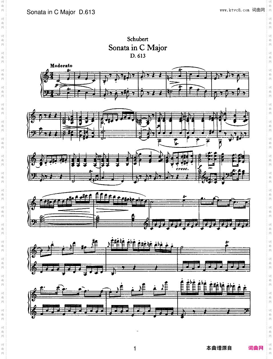 C大调第十钢琴奏鸣曲 Piano Sonata No·10 in C Major D·613
