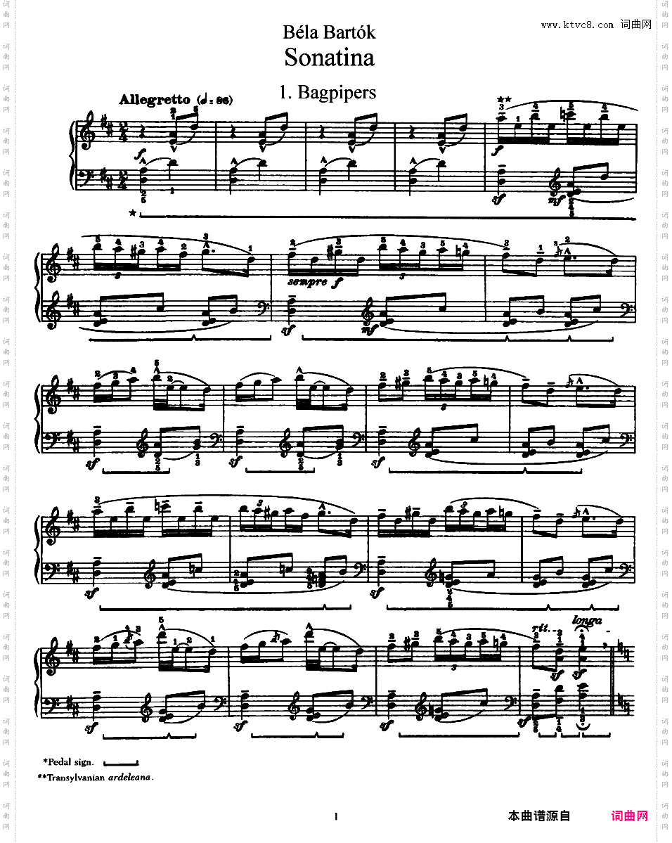 D大调钢琴小奏鸣曲 Piano Sonatina in D Major Sz·55