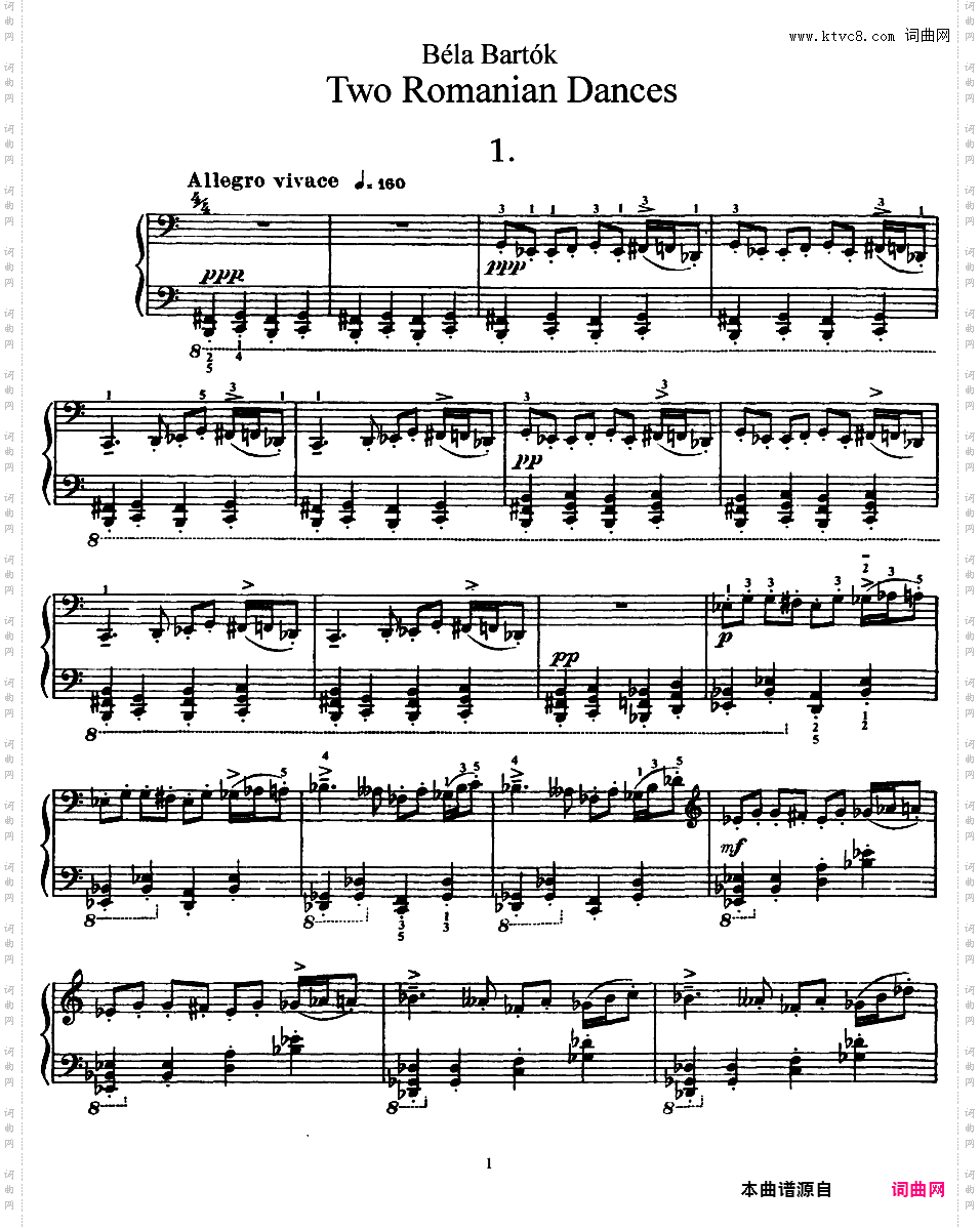 2首罗马尼亚舞曲 Two Romanian Dances Op·8a