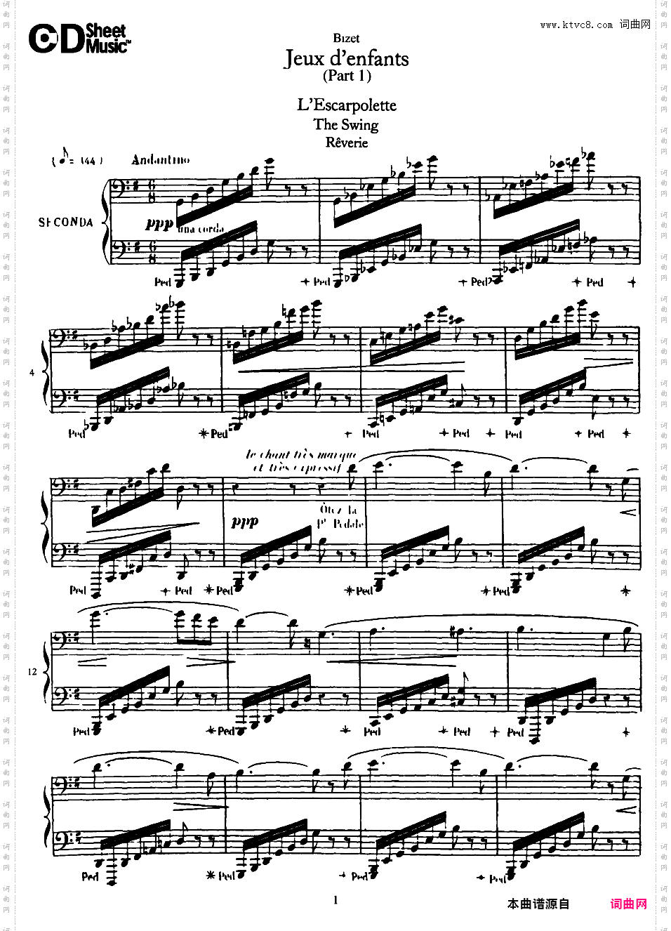 儿童游戏 Jeux d'enfants - 四手联弹Bizet op22 Jeux d'Enfants, part 1 duet