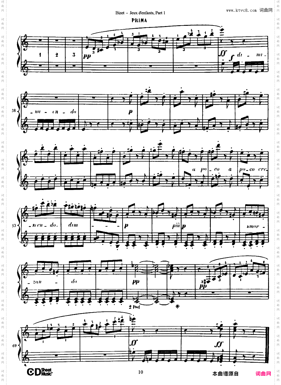 儿童游戏 Jeux d'enfants - 四手联弹Bizet op22 Jeux d'Enfants, part 1 duet