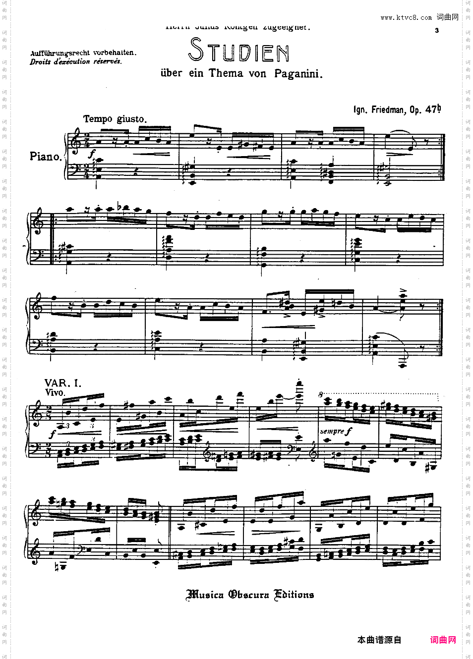 帕格尼尼主题练习曲 Studies on a Theme of Paganini Op·47b