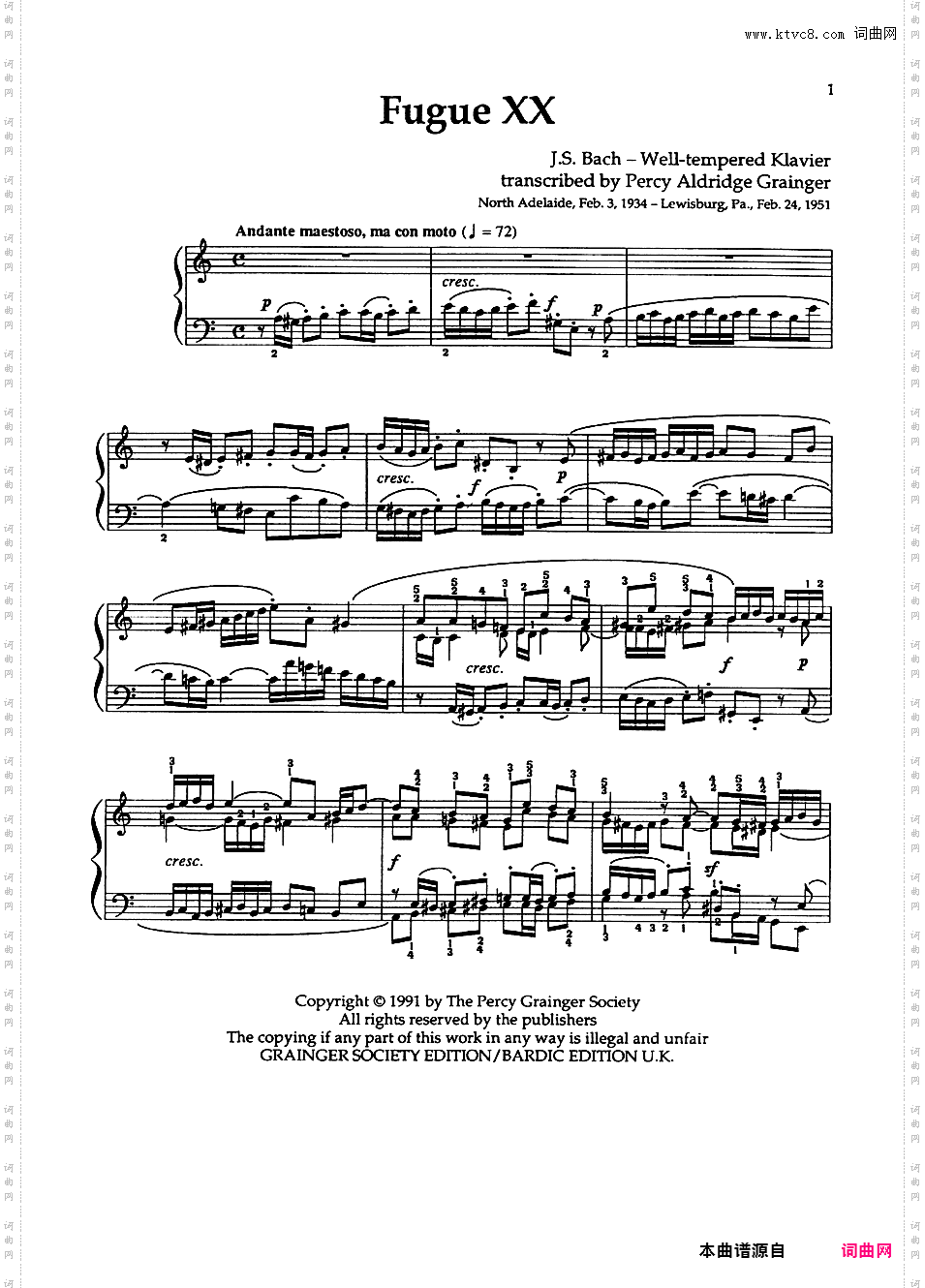 改编巴赫作品 Bach-GraingerBach-Grainger Fugue in a