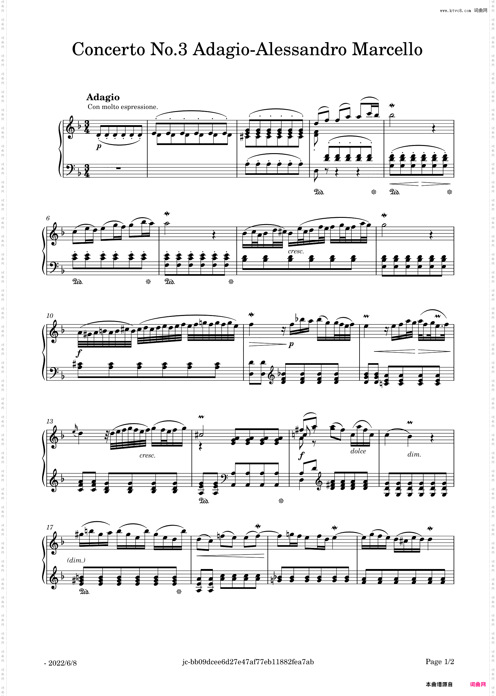 Concerto No·3 Adagio-Alessandro Marcello