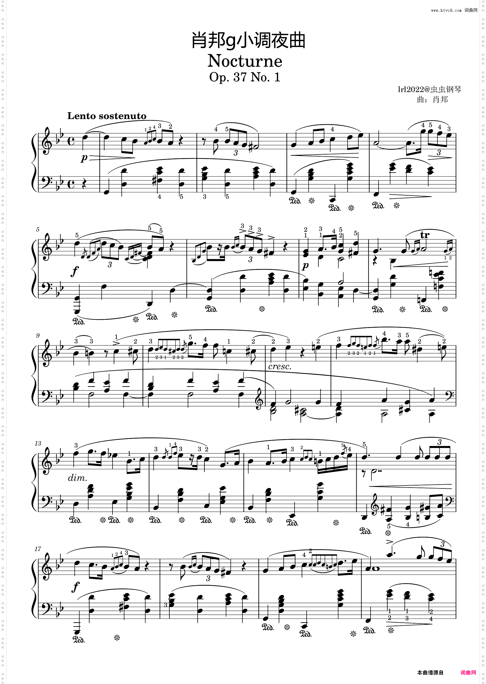 肖邦g小调夜曲-原谱高清附指法-Nocturne Op·37 No·1-FChopin