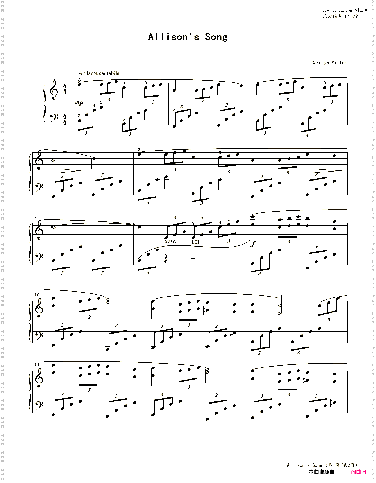 Allison s Song 带有指法