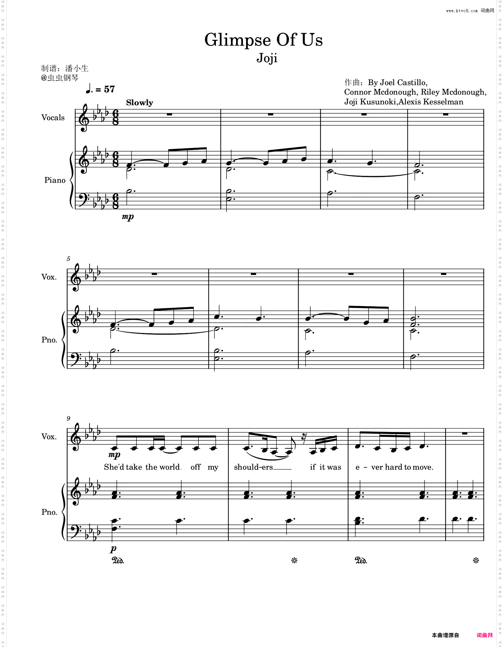 Glimpse of Us 伴奏弹唱版钢琴谱 Joji 带歌词踏板