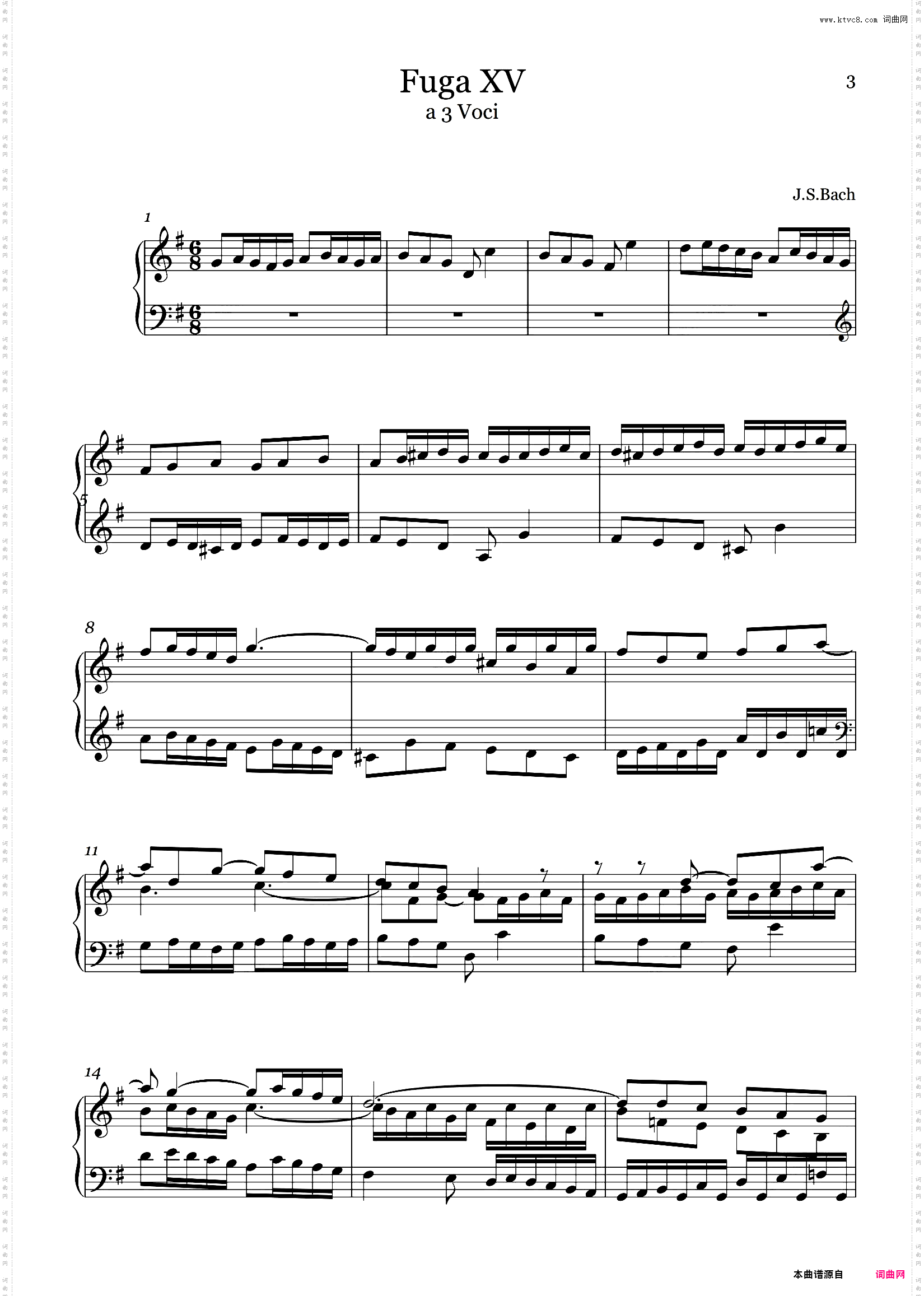 【巴赫平均律】第一册第十五首G大调BWV860