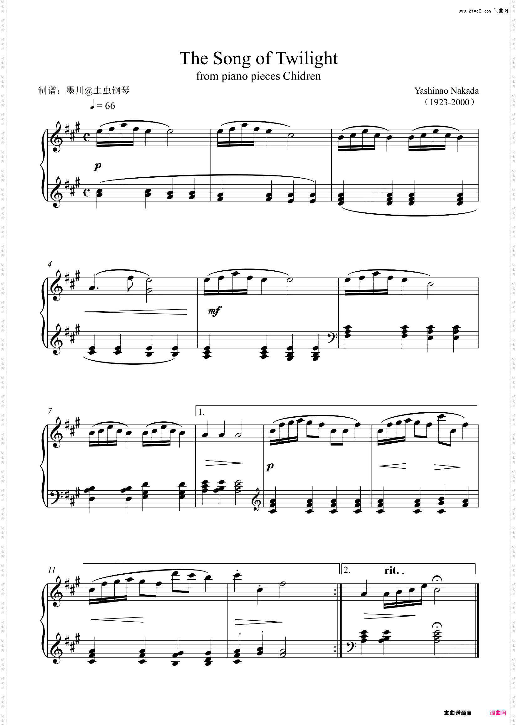 初级钢琴曲 The Song of Twilight