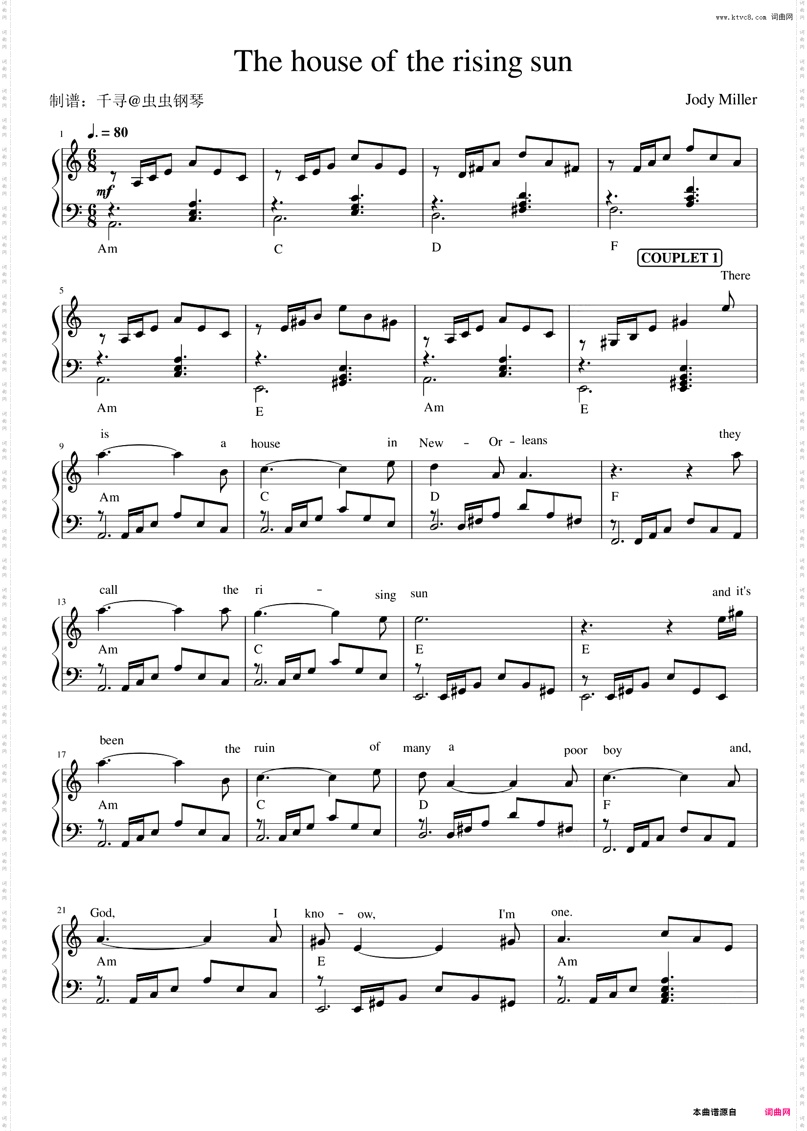 The House of the Rising Sun_Single Version 钢琴谱