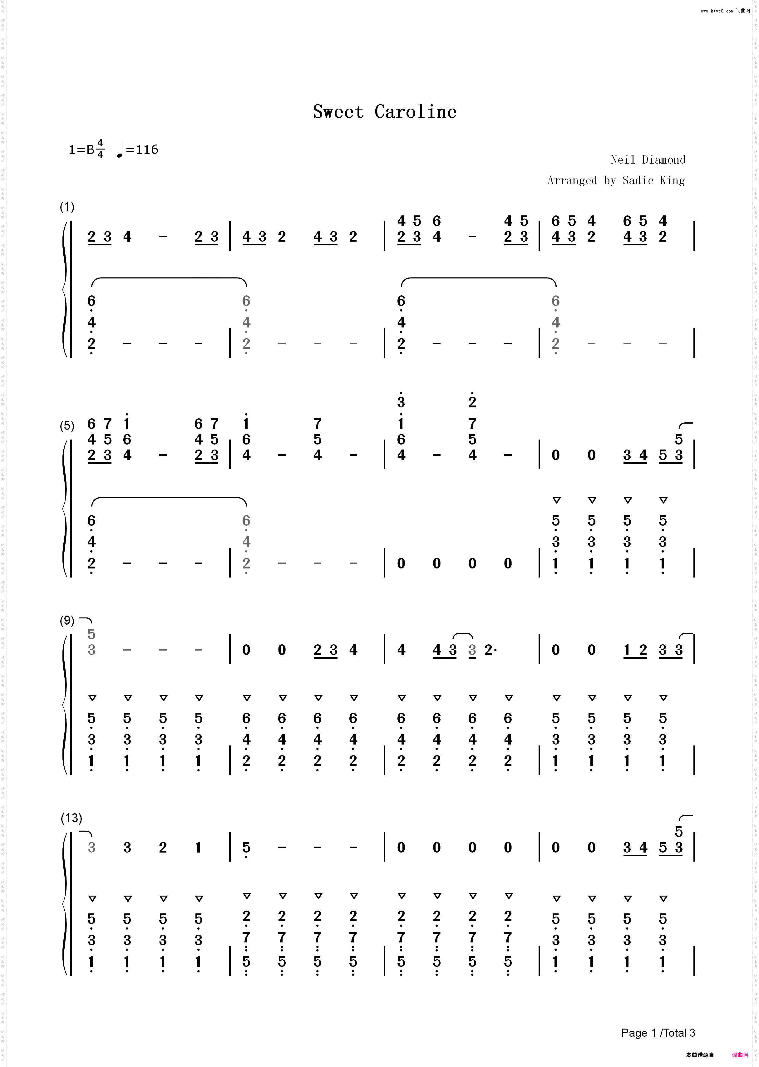 Sweet Caroline-简单版-Neil Diamond