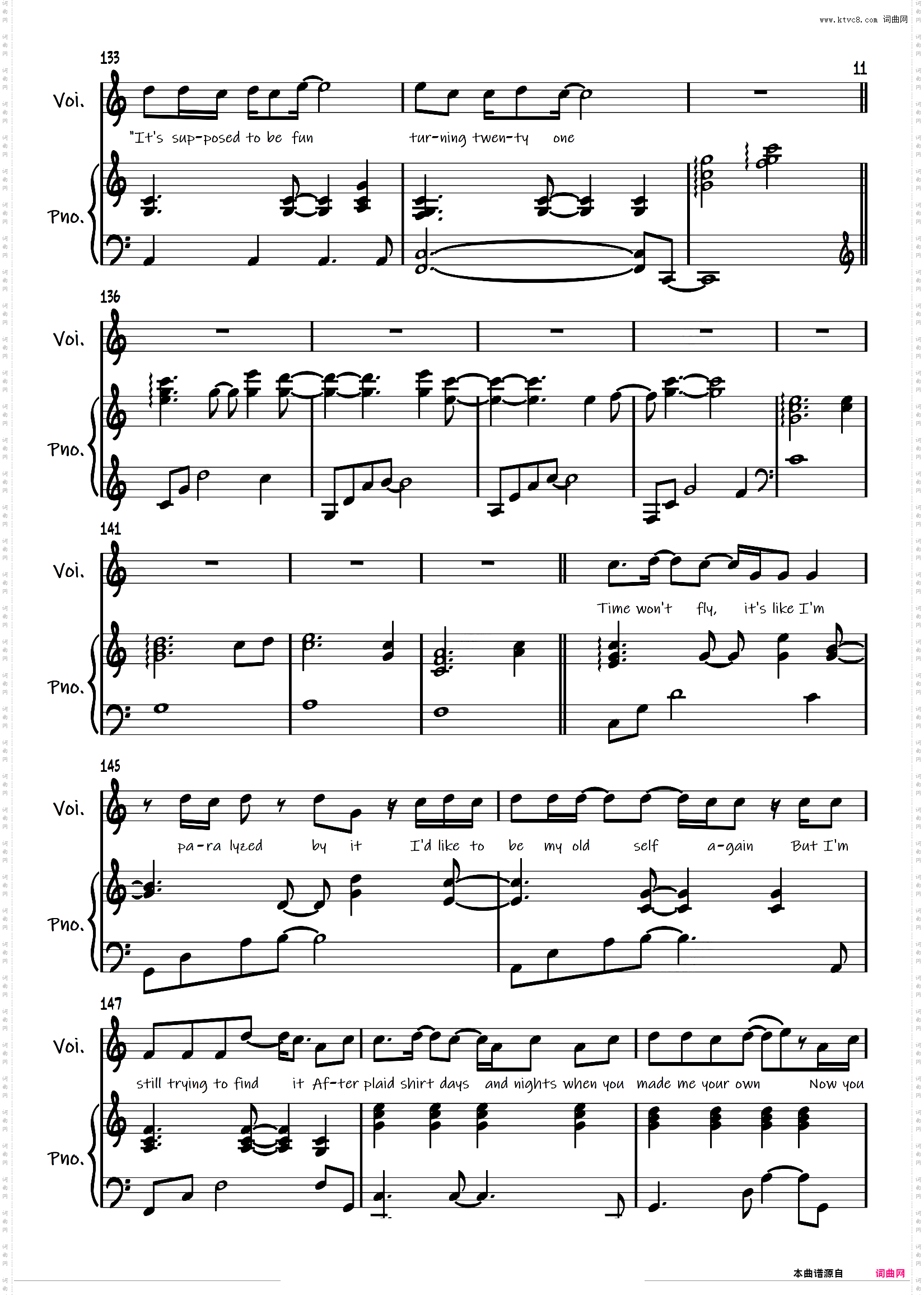 弹唱谱附歌词《All Too Well 10 Min》Taylor Swift「一撇撇耶」