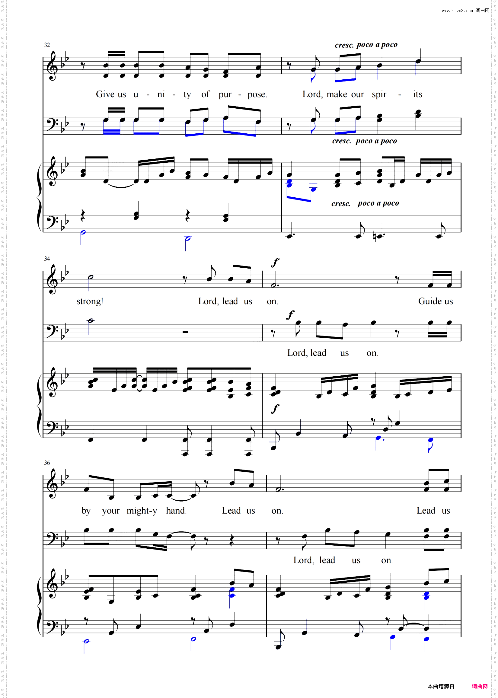 《Lord, Lead Us On》 Bb调-C调-D调 合唱谱
