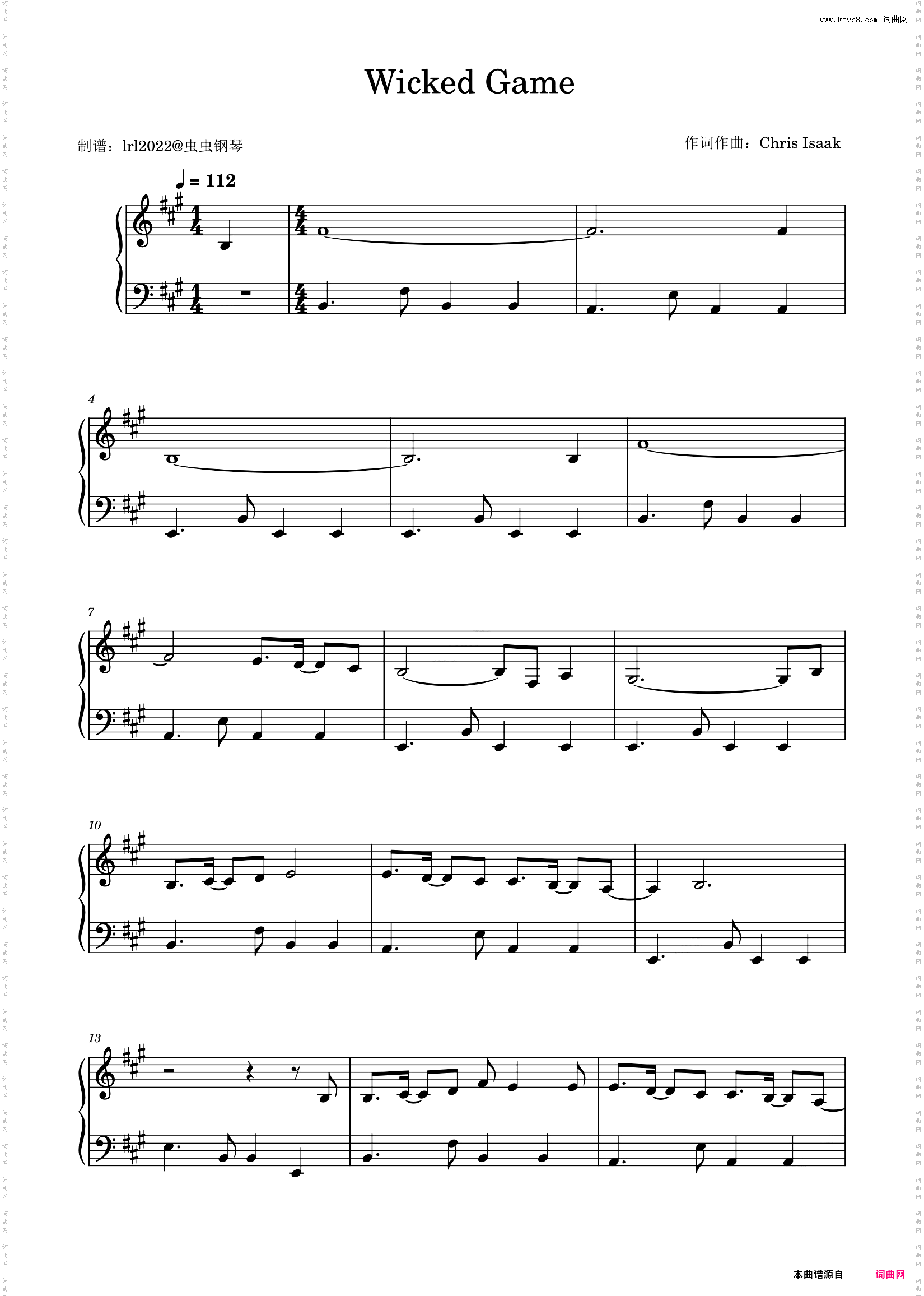 Wicked Game-原调独奏谱-Chris Isaak