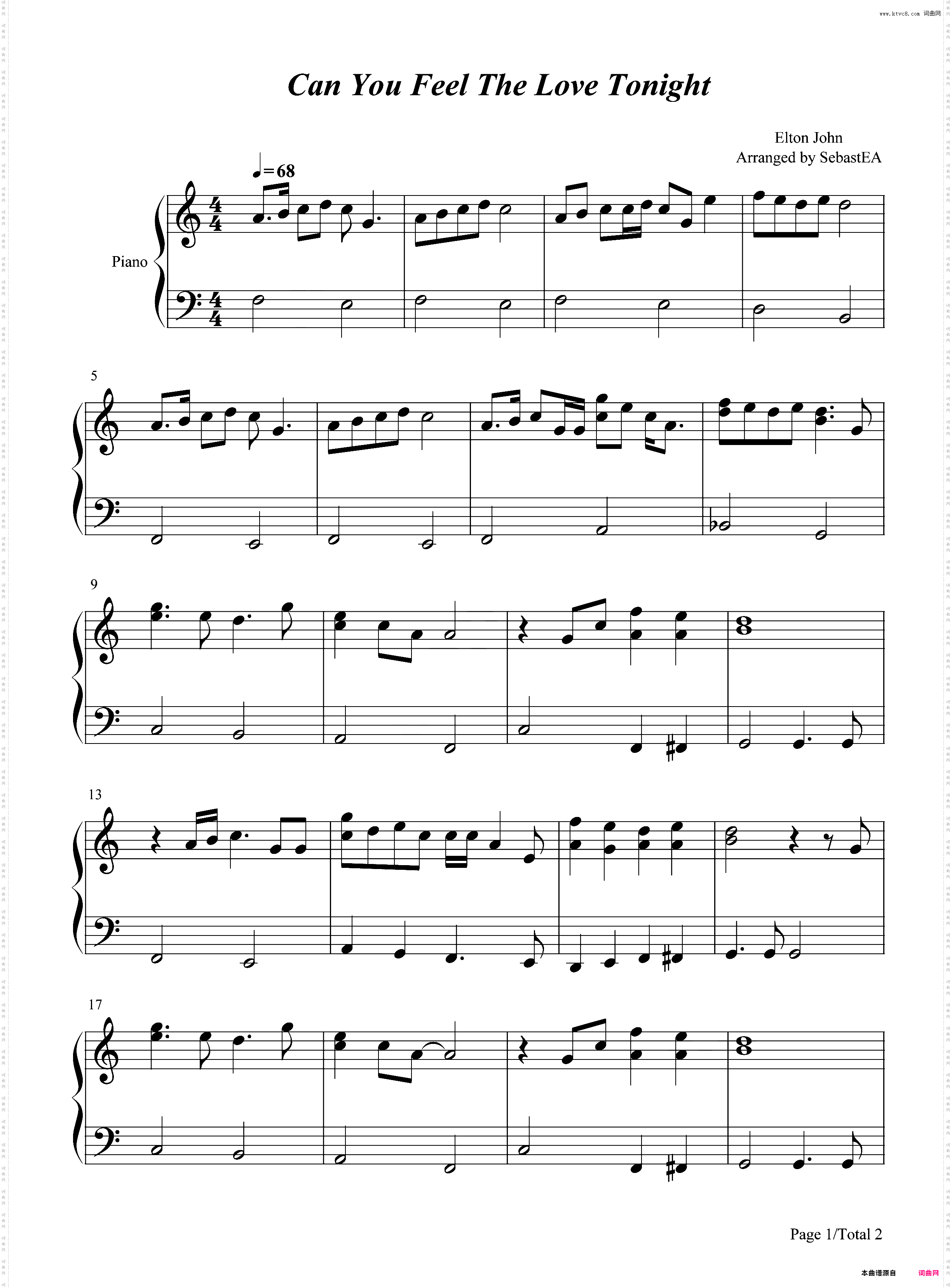 Can You Feel The Love Tonight-C调超简单版
