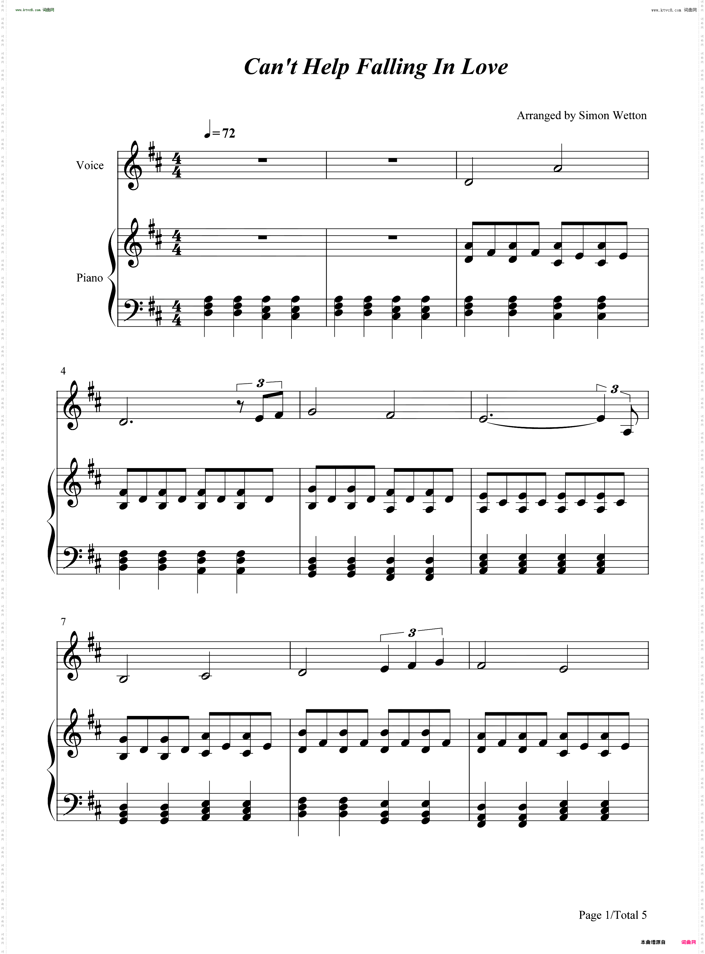 Cant Help Falling in Love堕入情网_弹唱谱