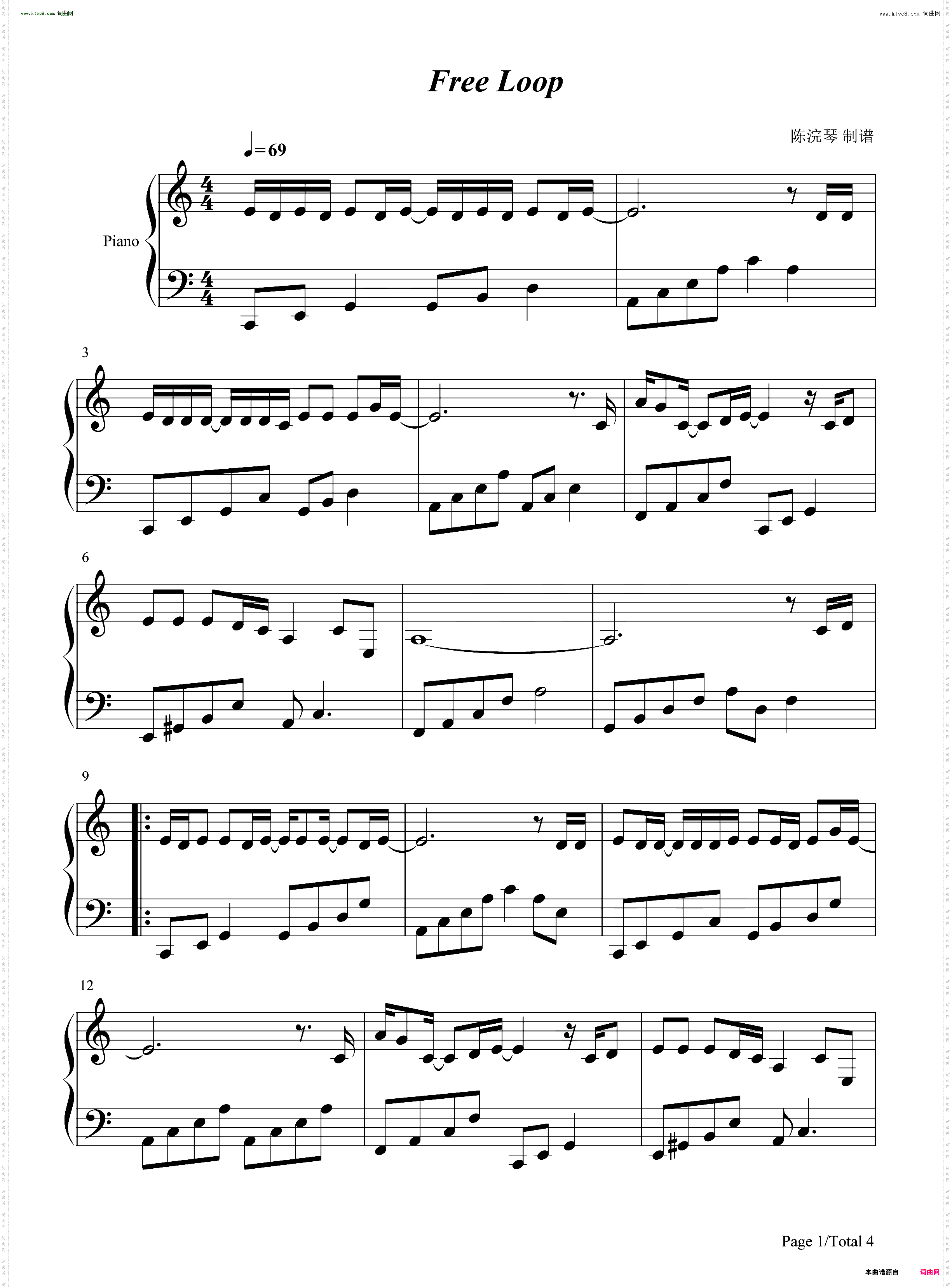 Free Loop_C调钢琴版-管不住的音符