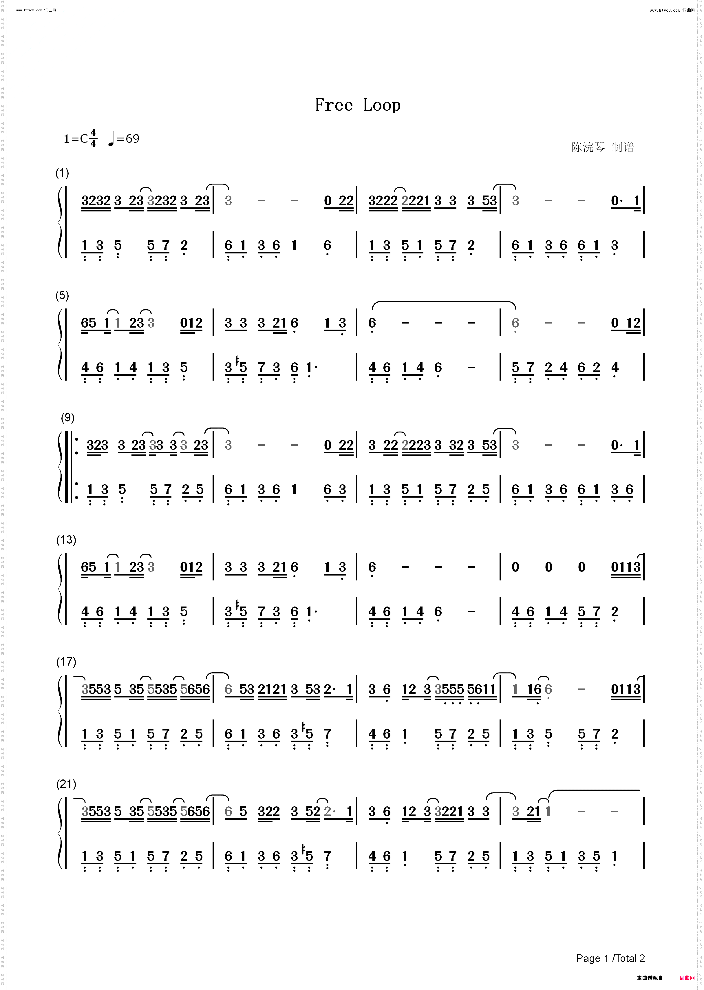Free Loop_C调钢琴版-管不住的音符