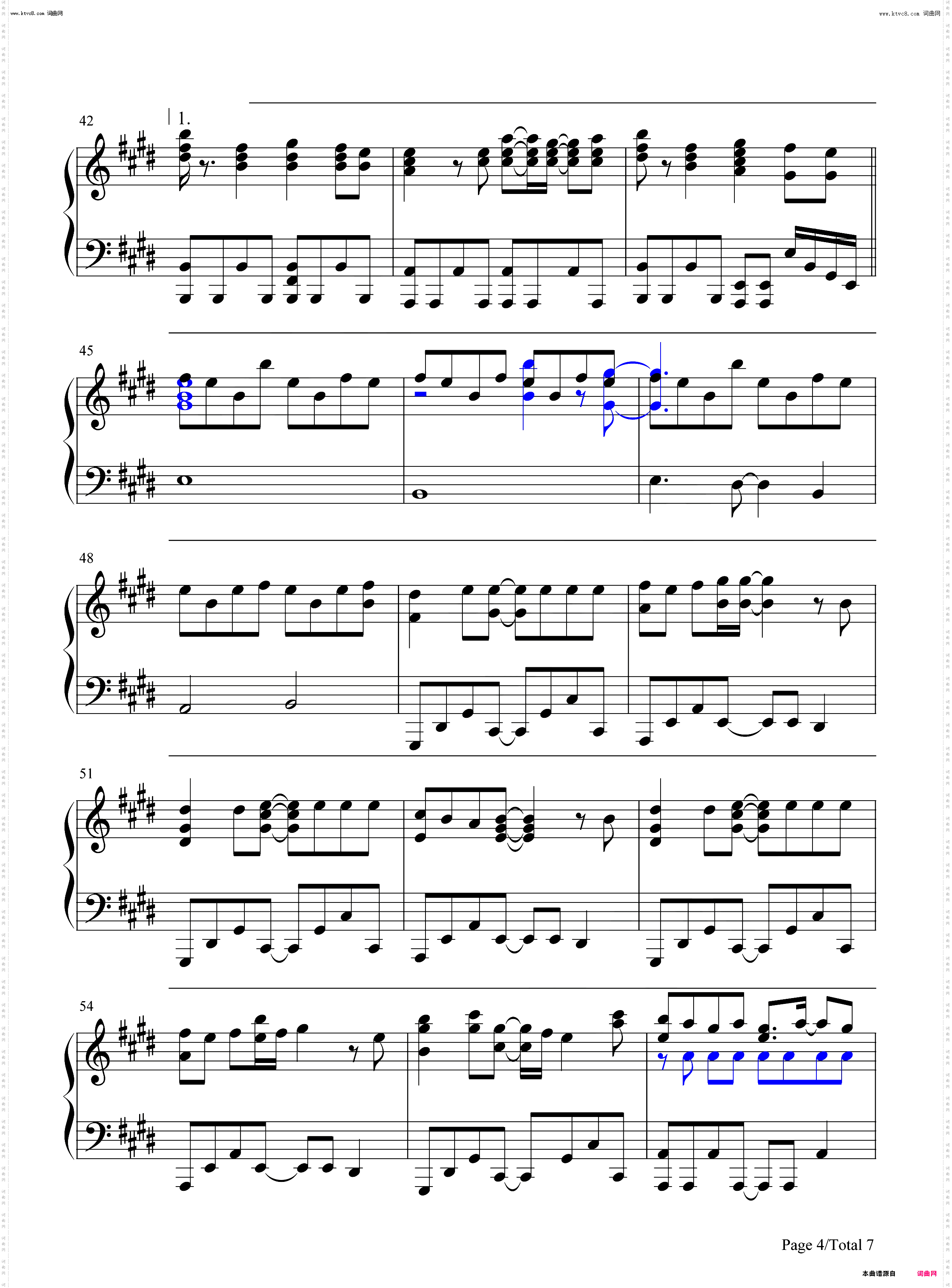 スカイ・ブルー-Sky Blue_钢琴简谱线谱