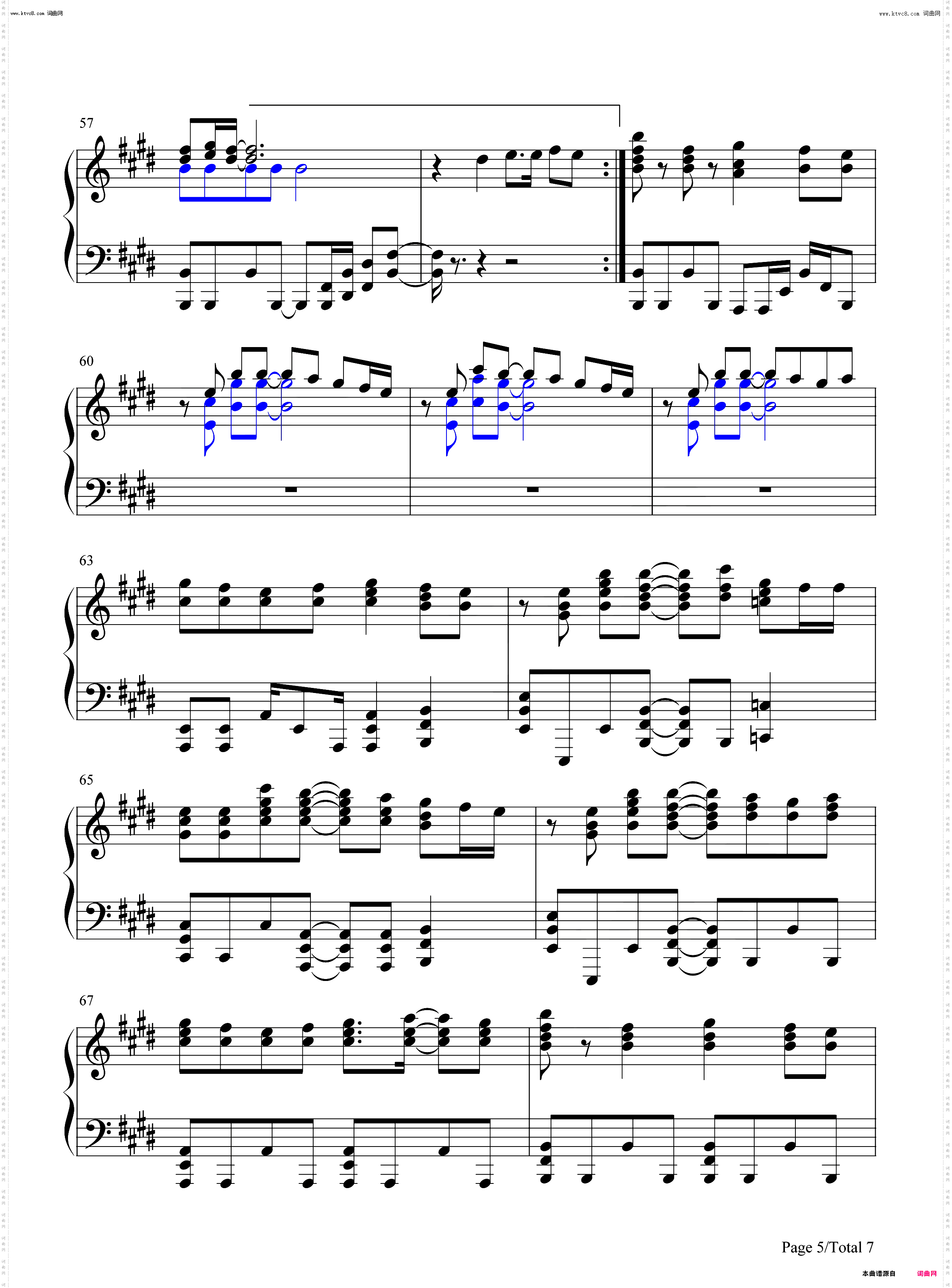 スカイ・ブルー-Sky Blue_钢琴简谱线谱