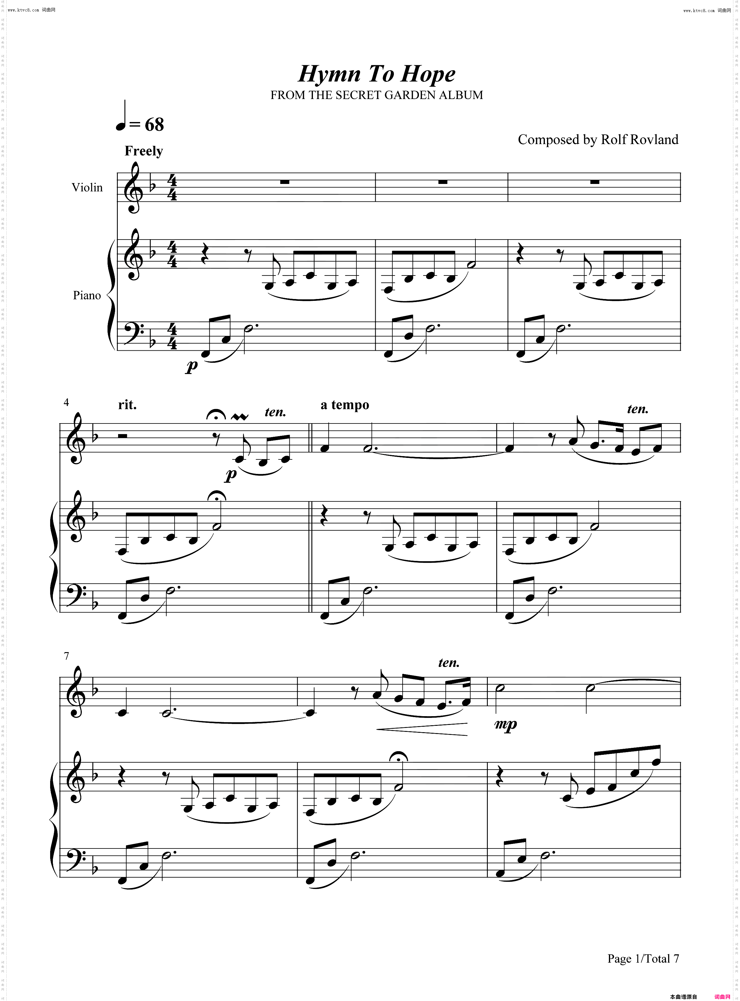 Hymn To Hope希望的赞美诗_钢琴简谱线谱