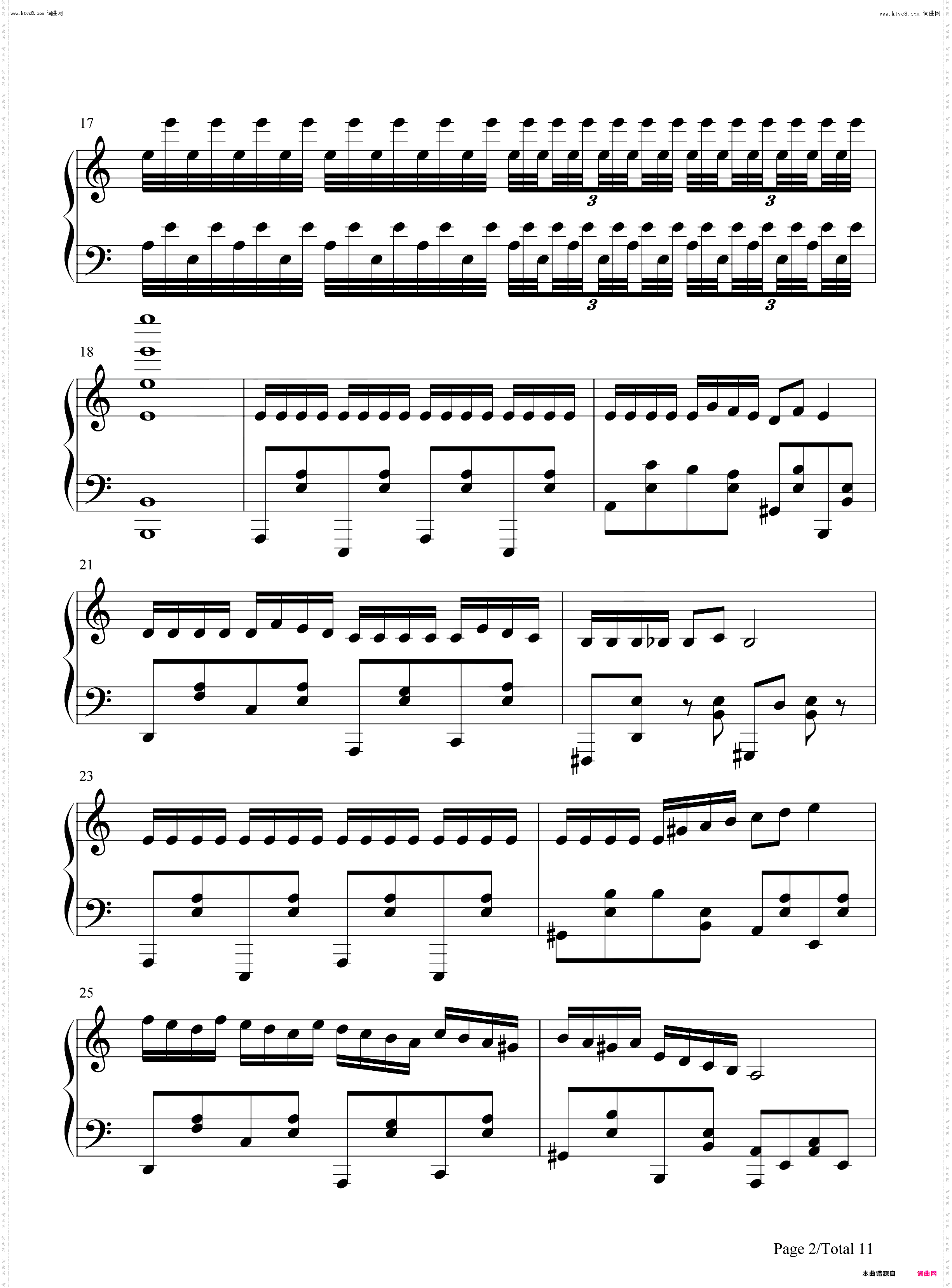 随想曲二十五_钢琴简谱线谱