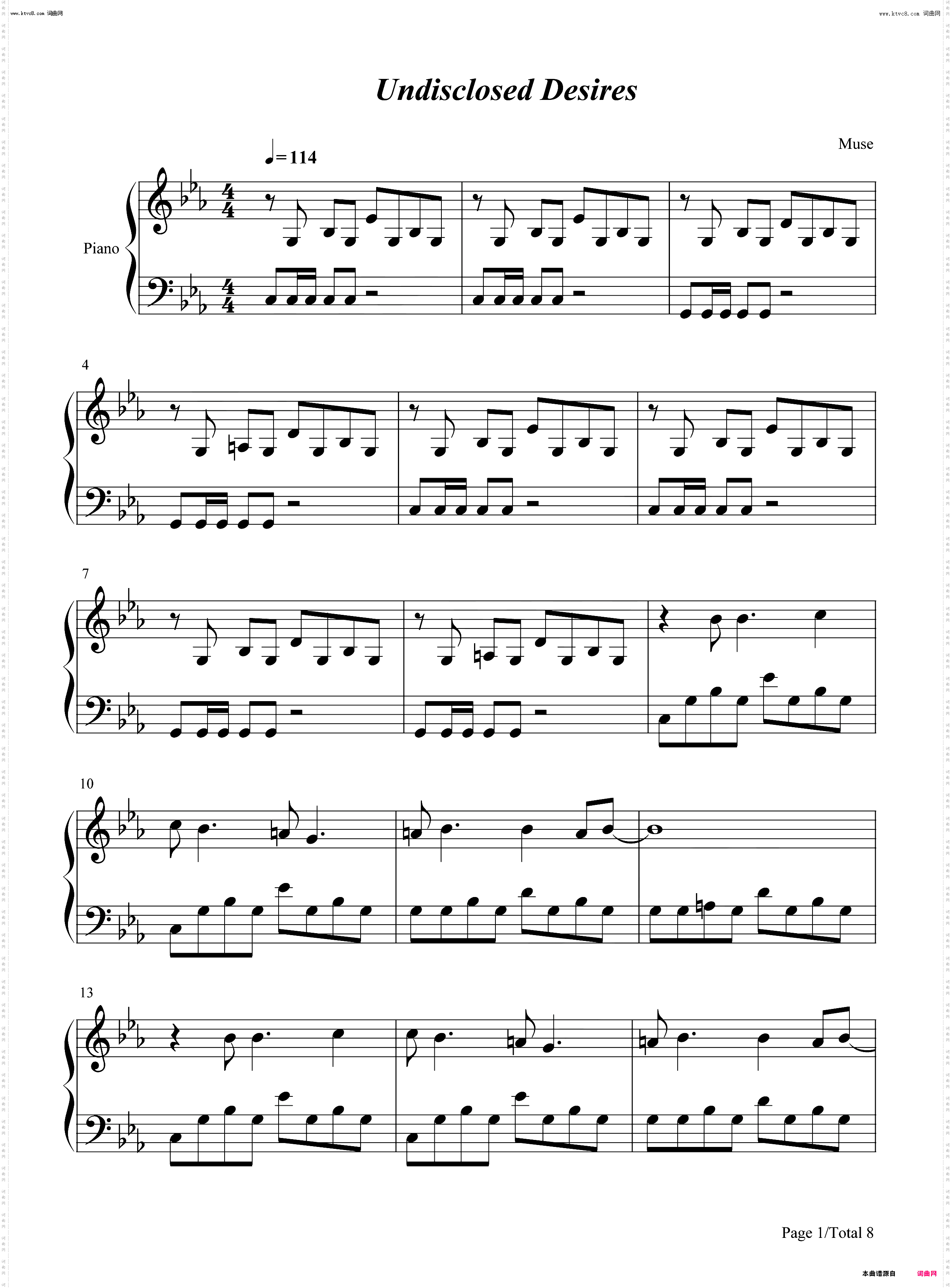 Undisclosed Desires_钢琴简谱线谱