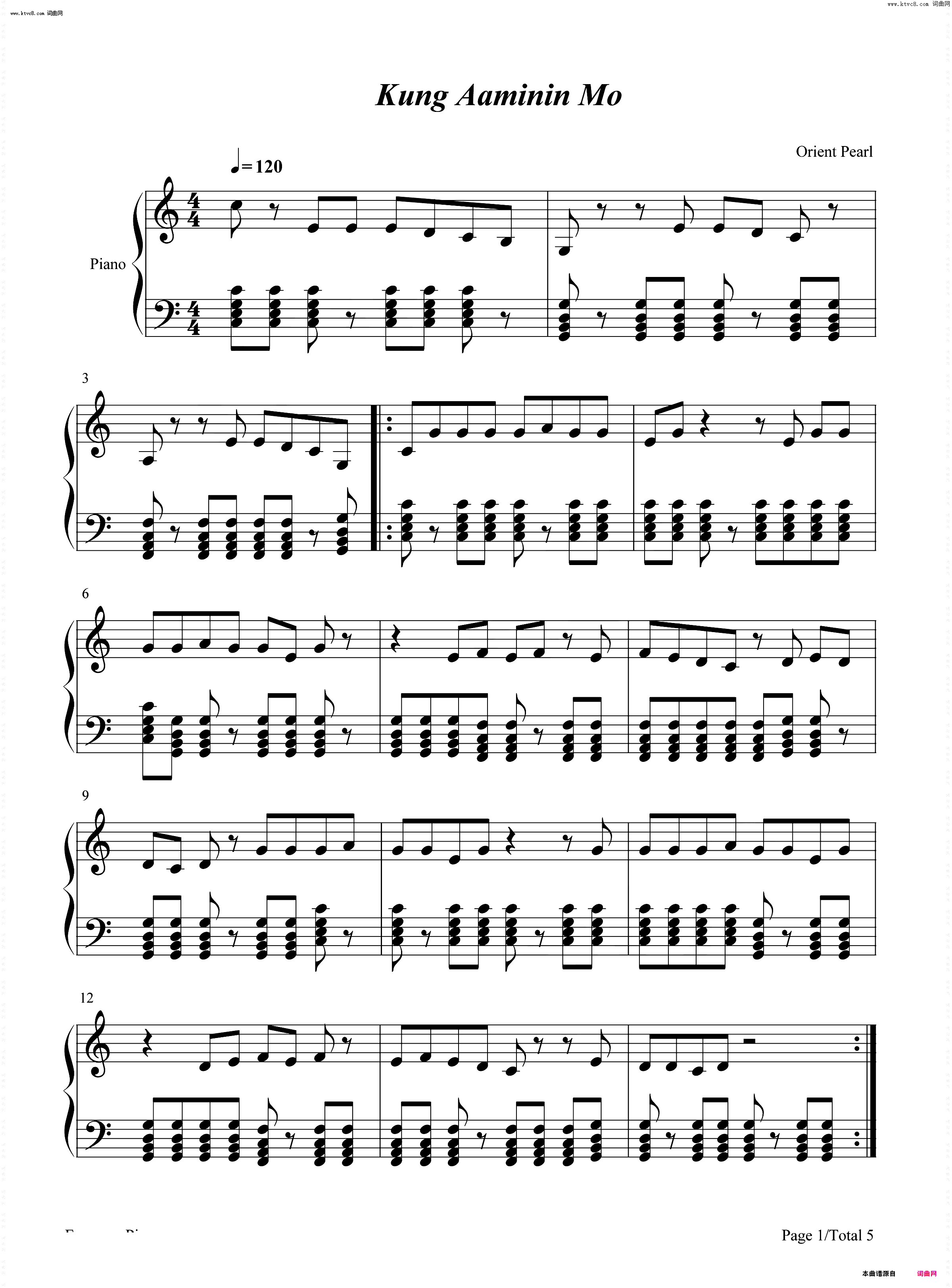 Kung Aaminin Mo_钢琴简谱线谱