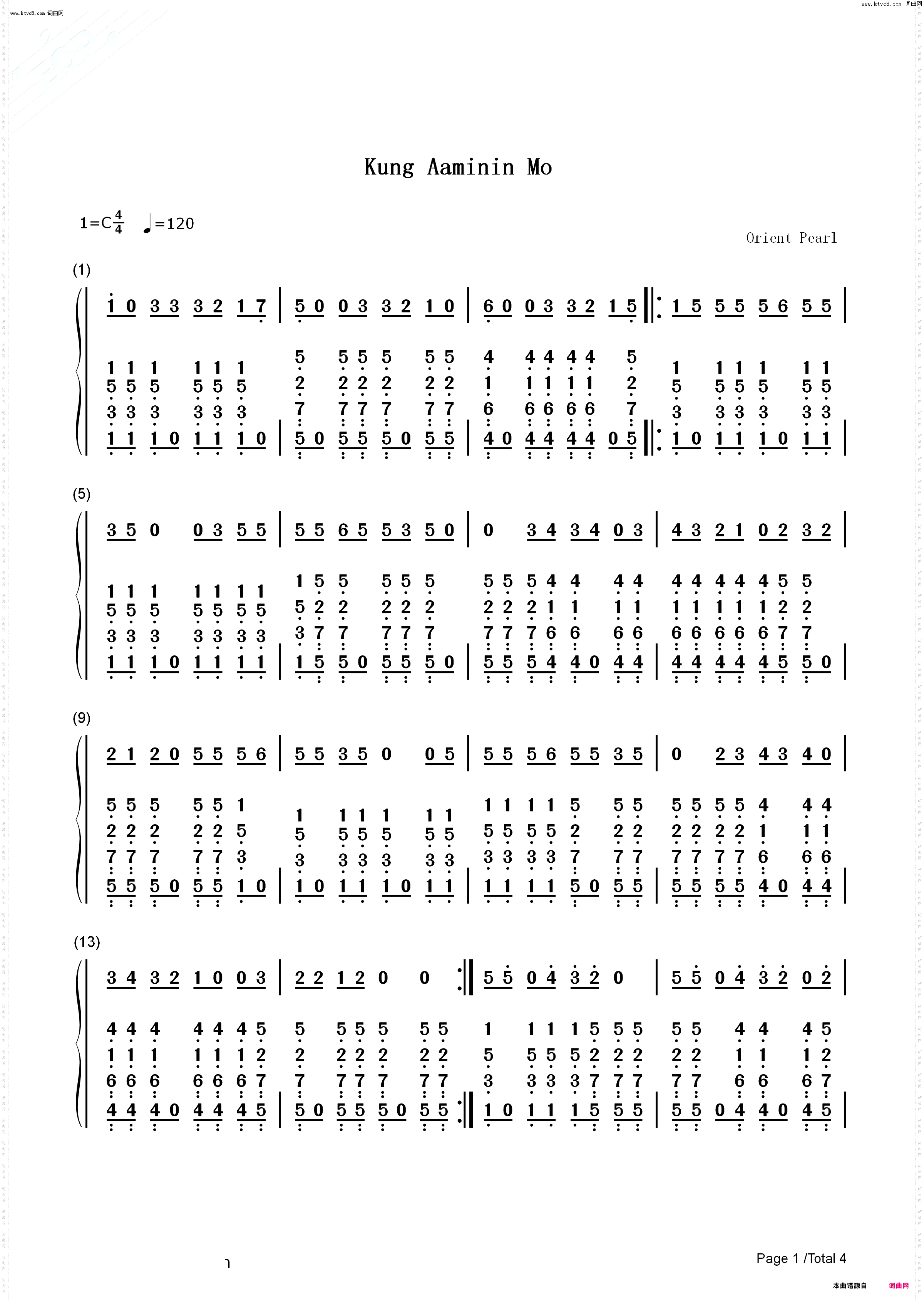 Kung Aaminin Mo_钢琴简谱线谱