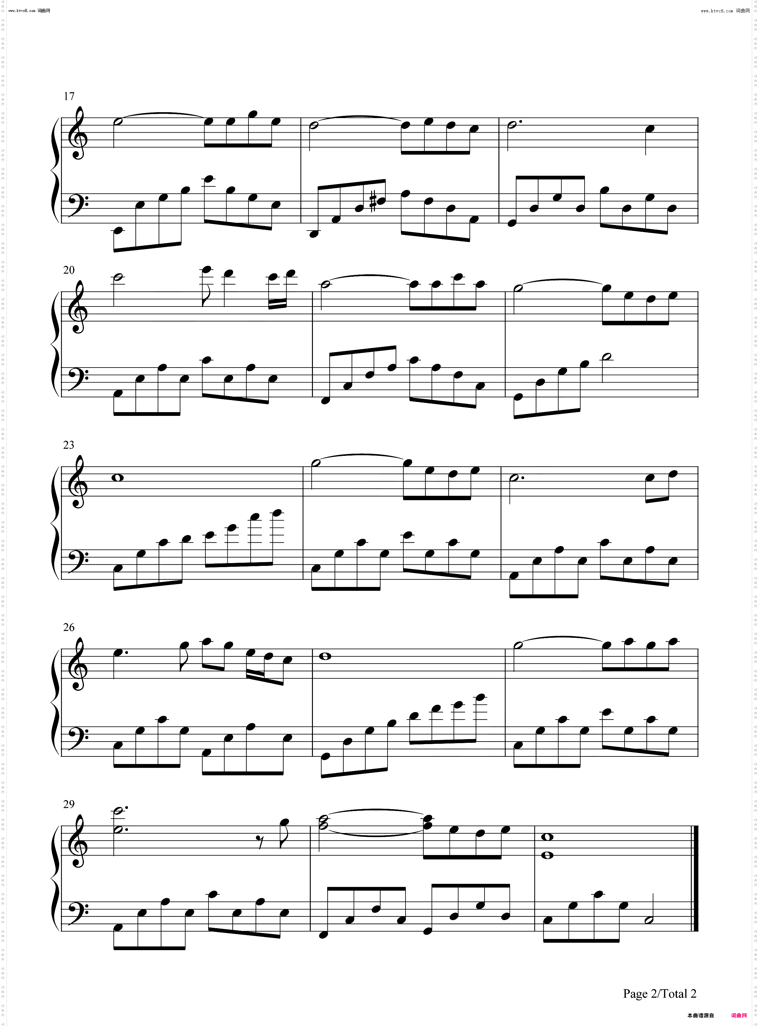 昴 すばる-星_C调简单版钢琴简谱线谱