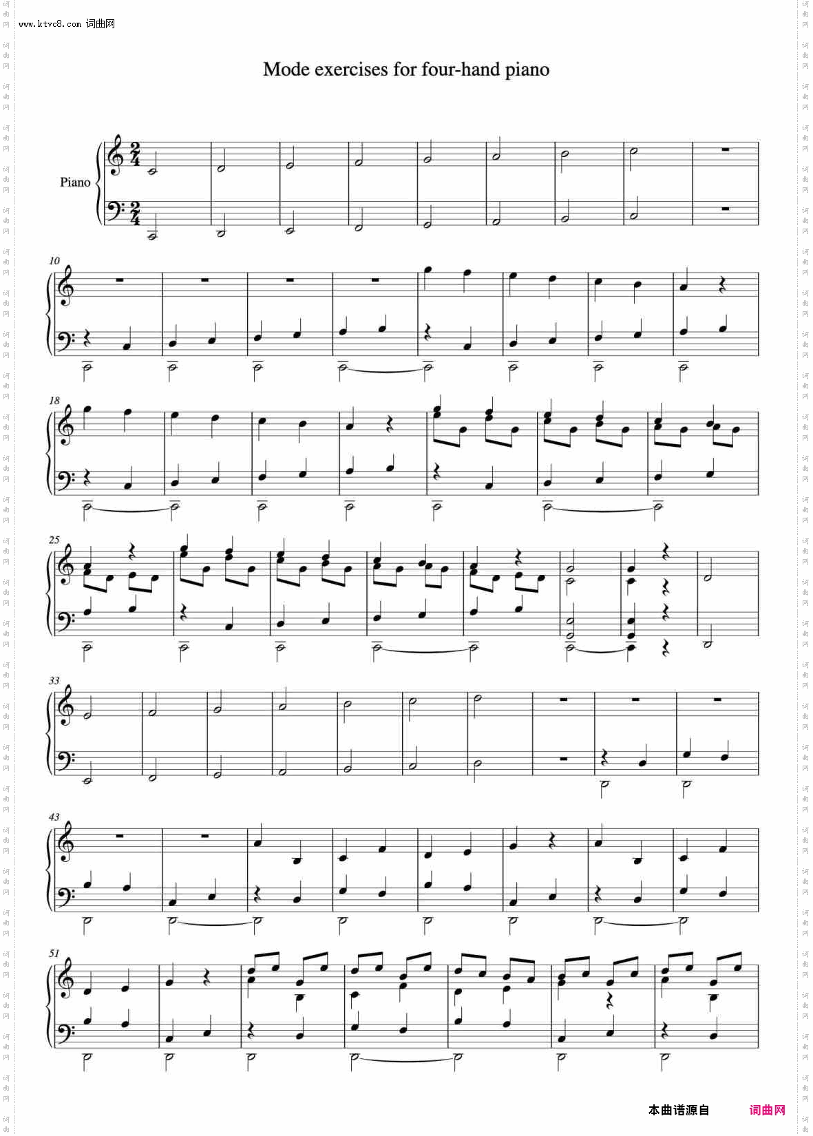 Mode exercises for four-hand piano