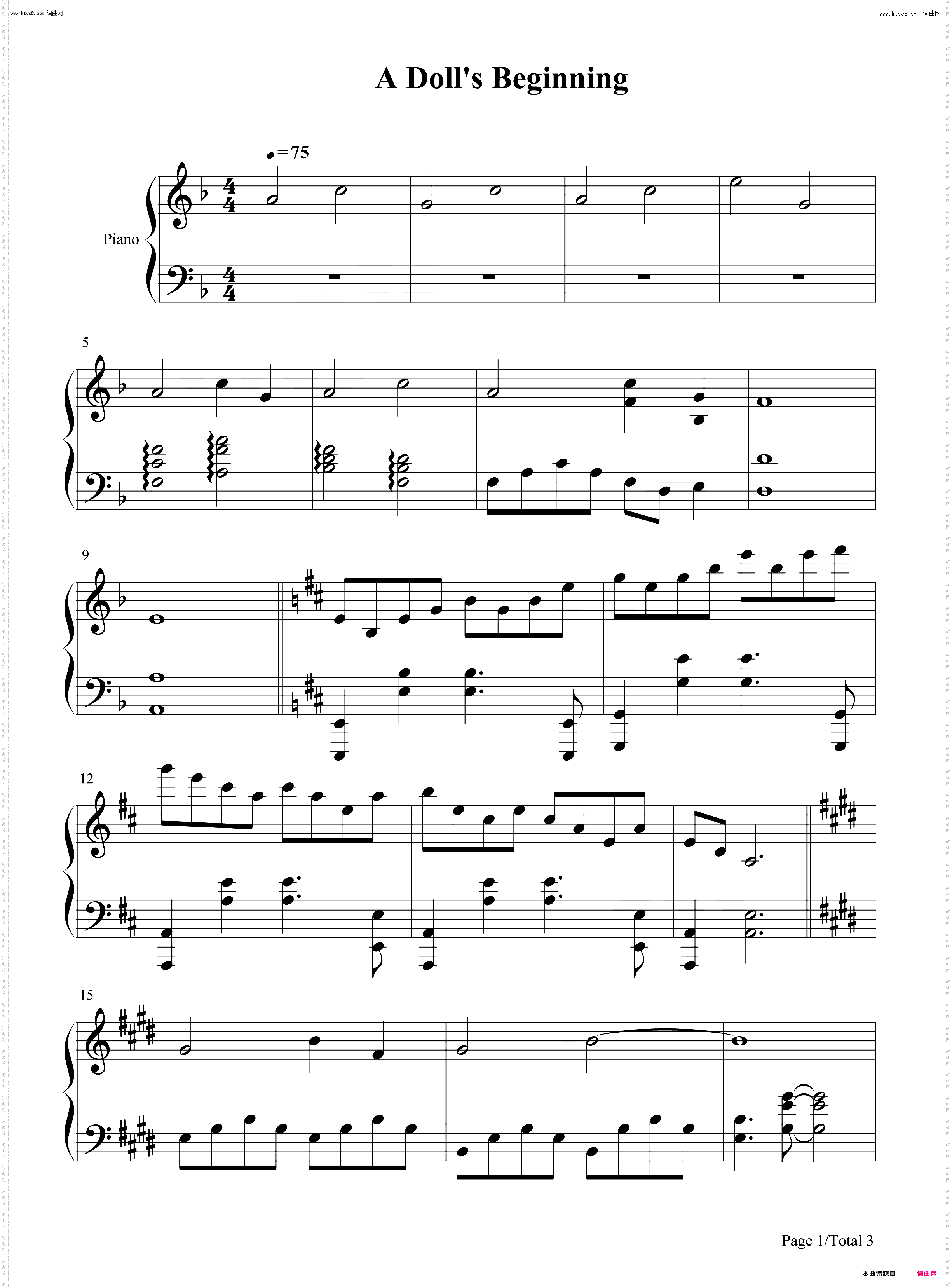 A Dolls Beginning_紫罗兰永恒花园插曲钢琴简谱线谱