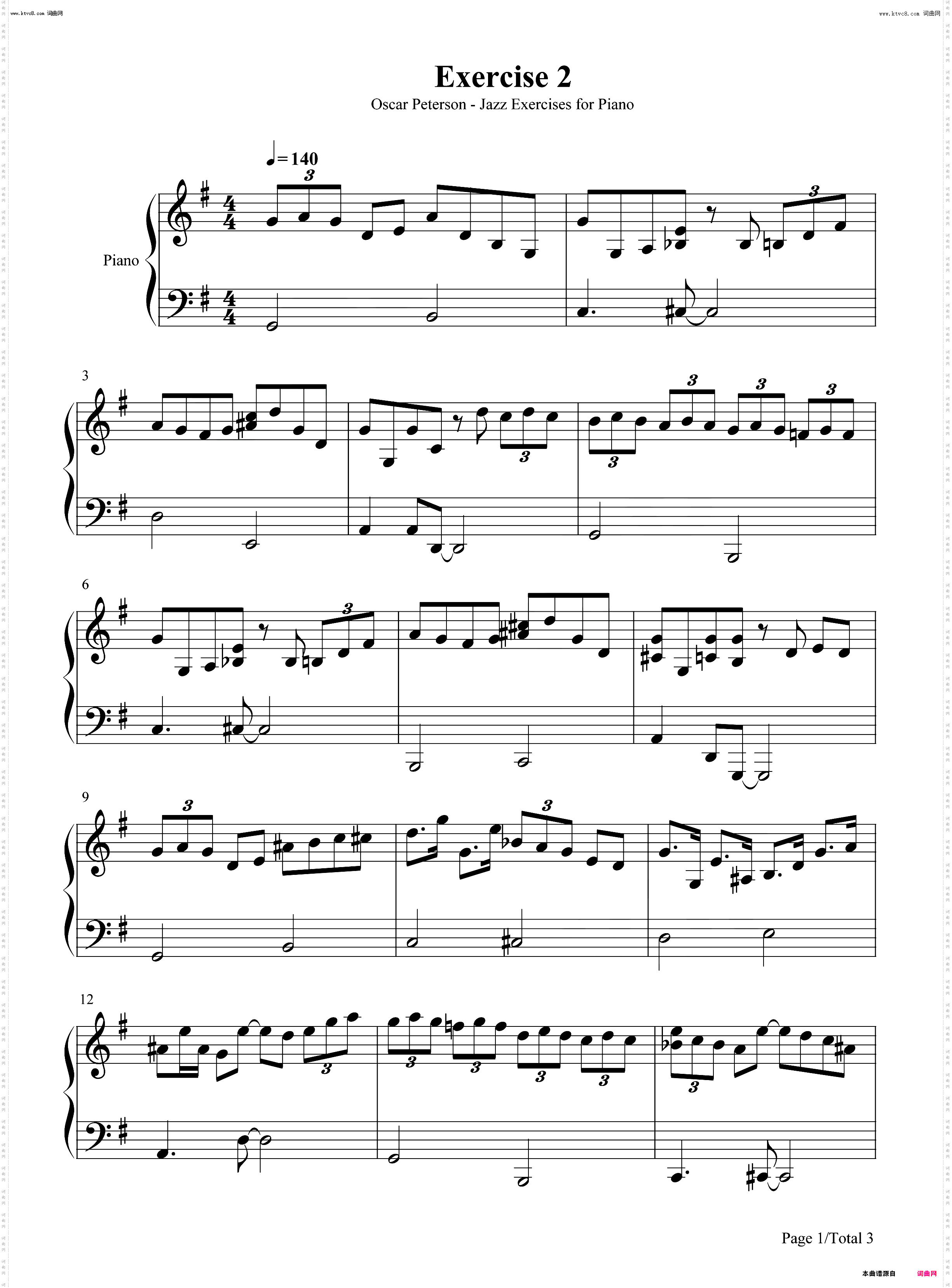 Jazz Exercises for Piano Exercise 2-钢琴爵士练习第2首_钢琴简谱线谱