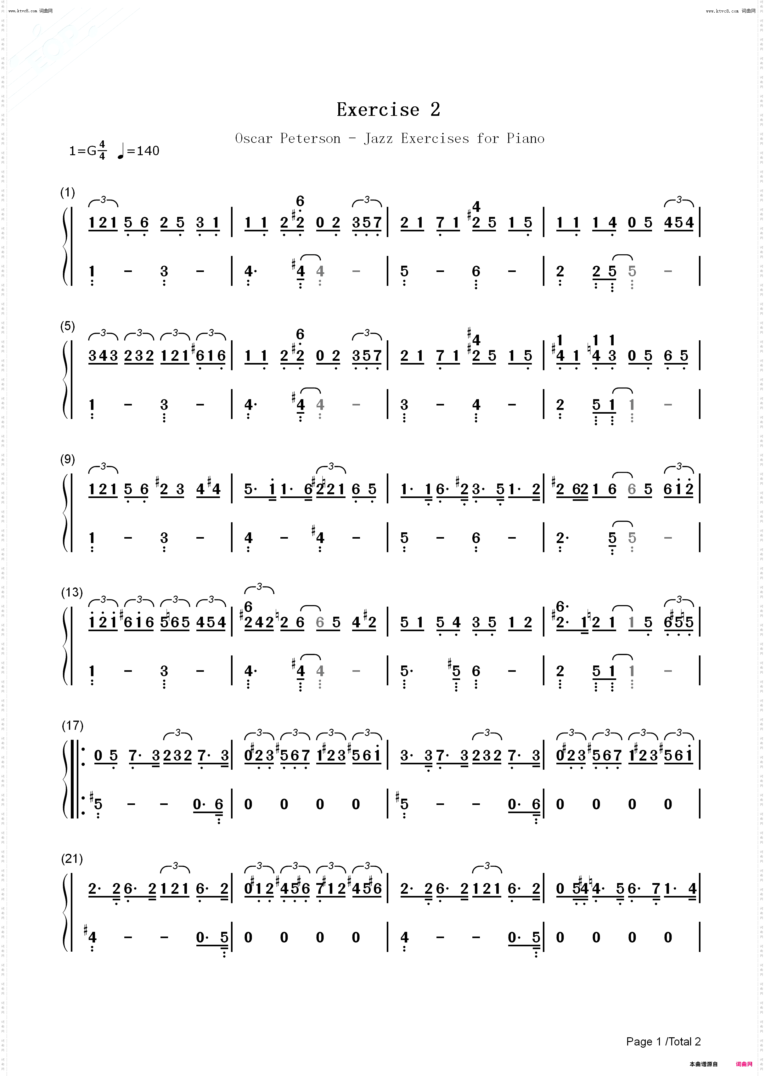 Jazz Exercises for Piano Exercise 2-钢琴爵士练习第2首_钢琴简谱线谱
