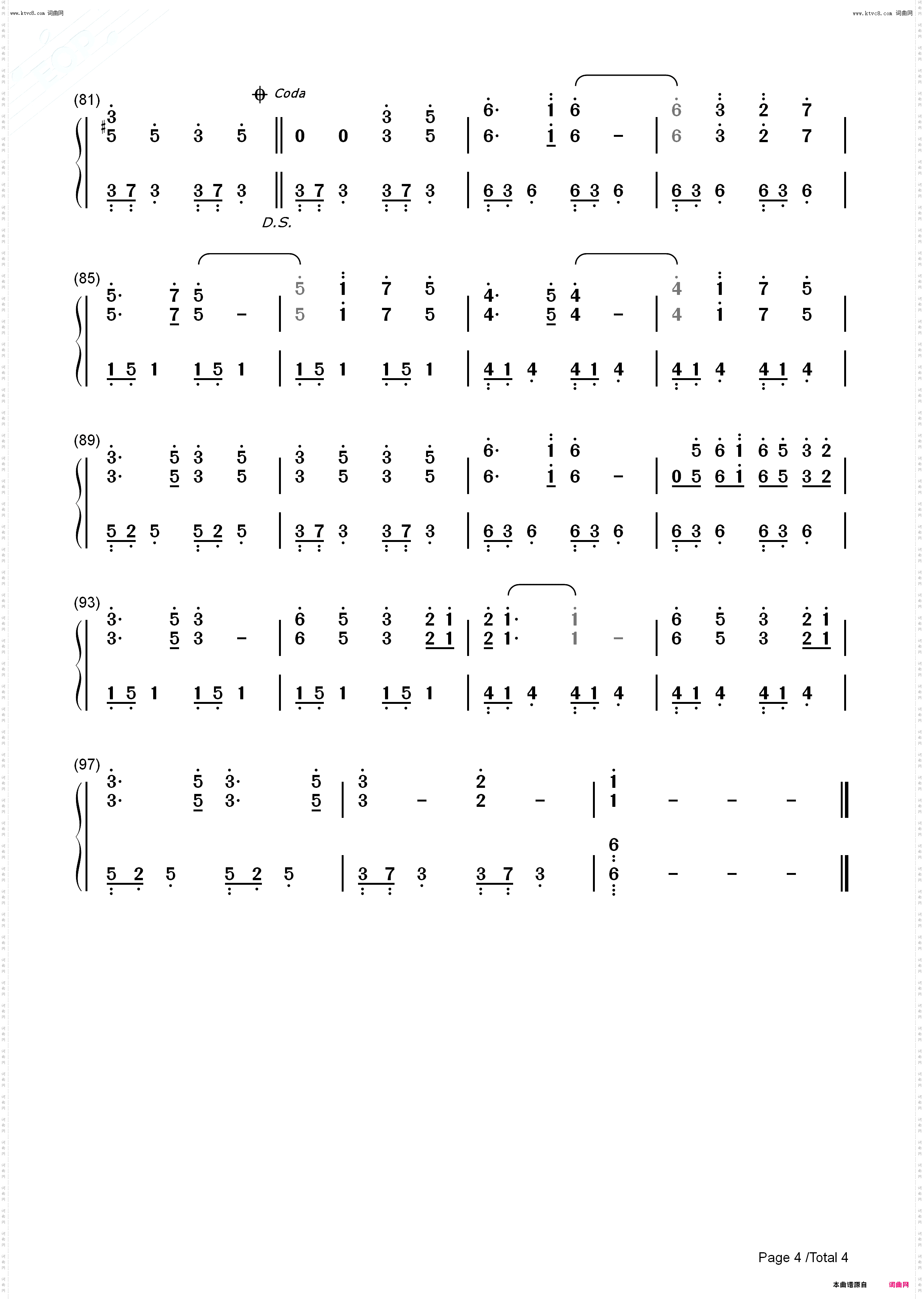 Too Sweet_钢琴简谱线谱