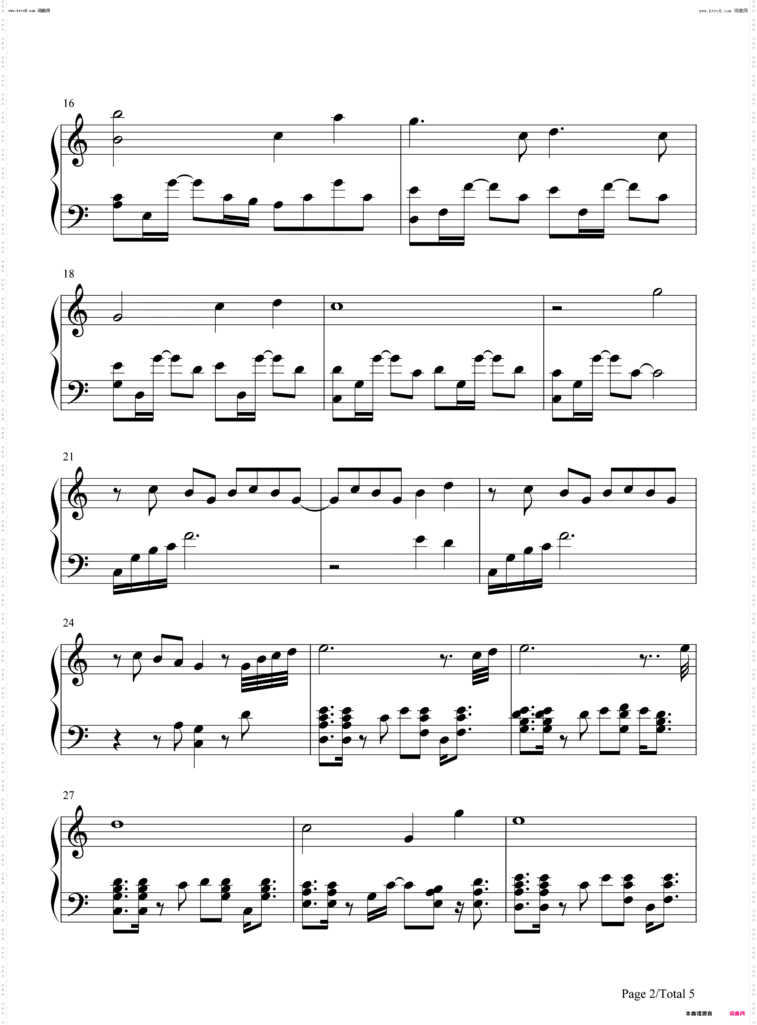 茜特菈莉房间BGM_钢琴五线谱及简谱