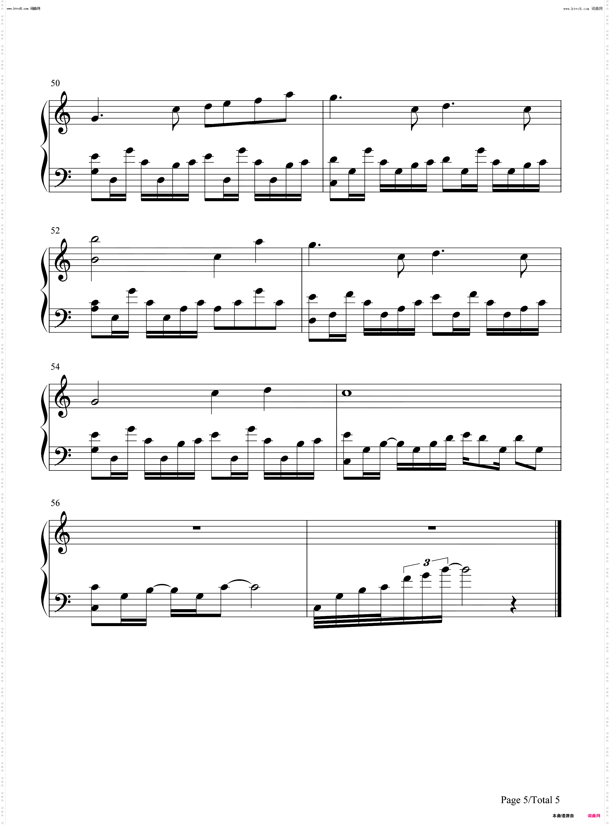 茜特菈莉房间BGM_钢琴五线谱及简谱