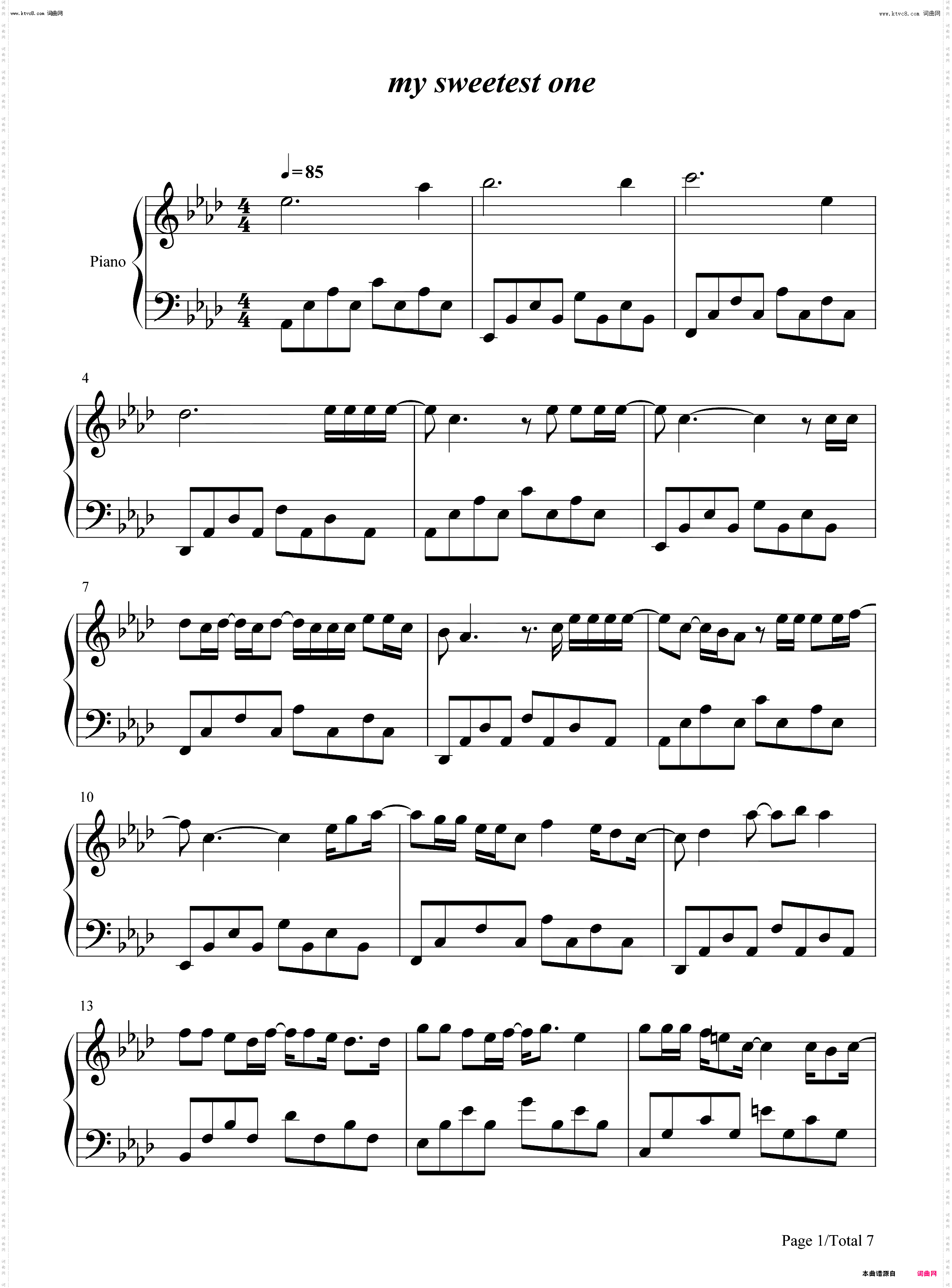 my sweetest one_钢琴五线谱及简谱