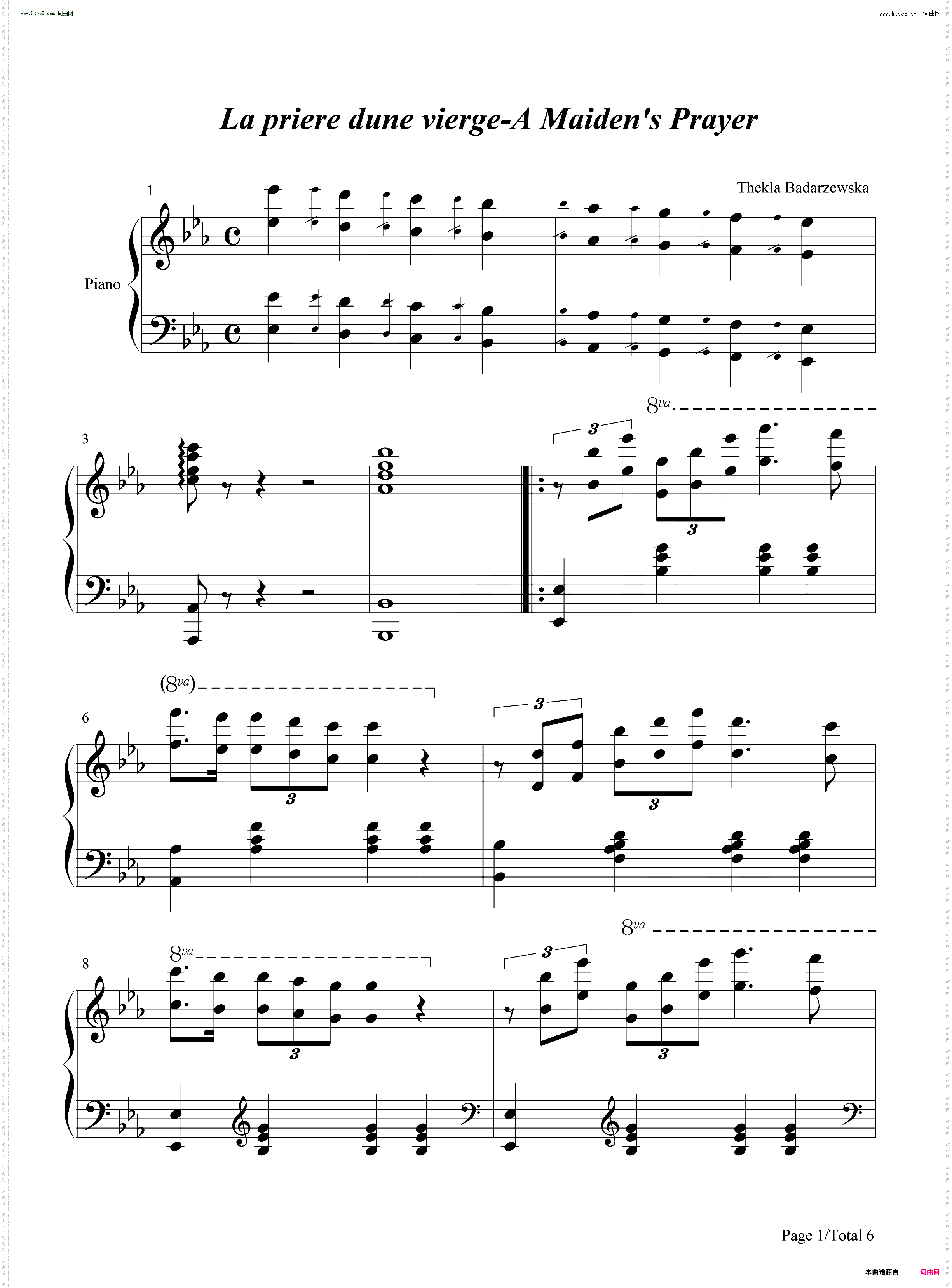 少女的祈祷-Modlitwa dziewicy_原版钢琴五线谱及简谱